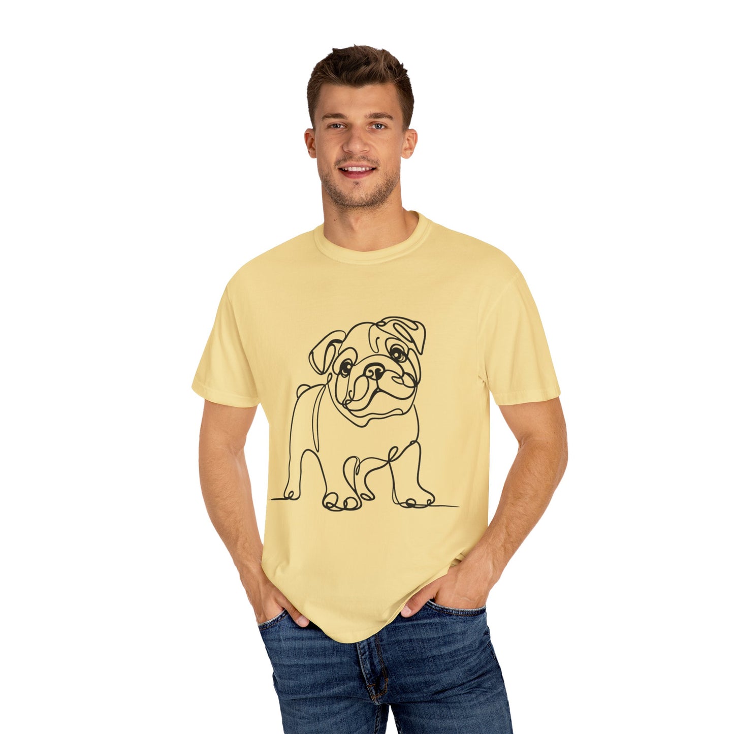Unisex Garment-Dyed T-shirt with Minimalist Bulldog Design