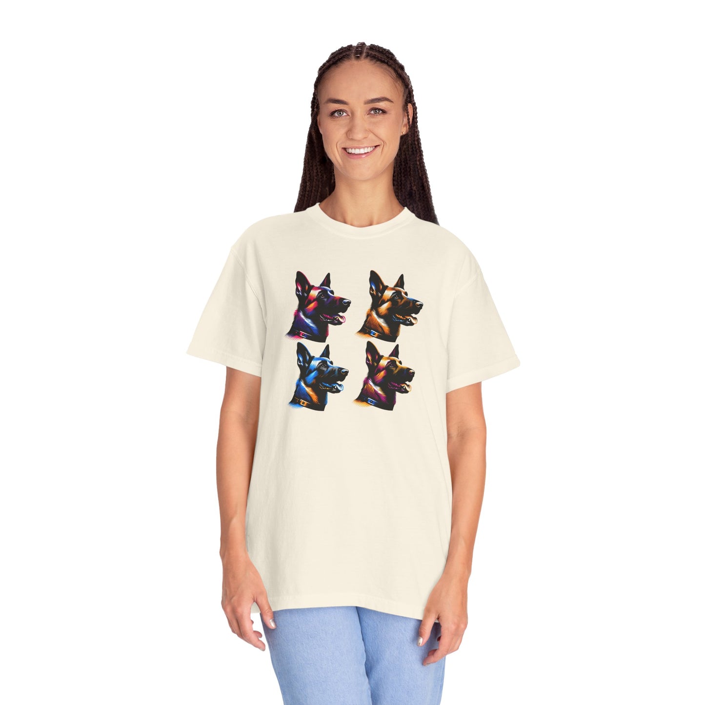 Colorful Belgium Malinois Portrait Unisex Garment-Dyed T-Shirt