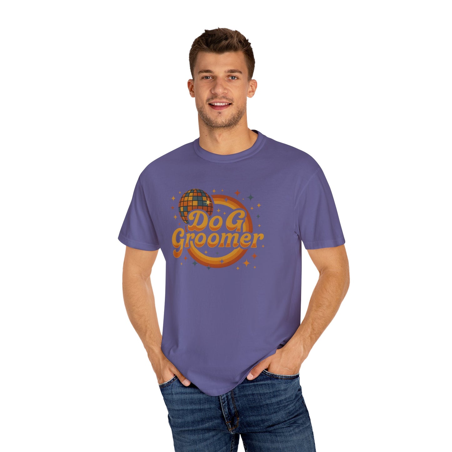 Disco Dog Groomer Unisex Garment-Dyed T-Shirt - Fun Pet Grooming Tee for Dog Lovers