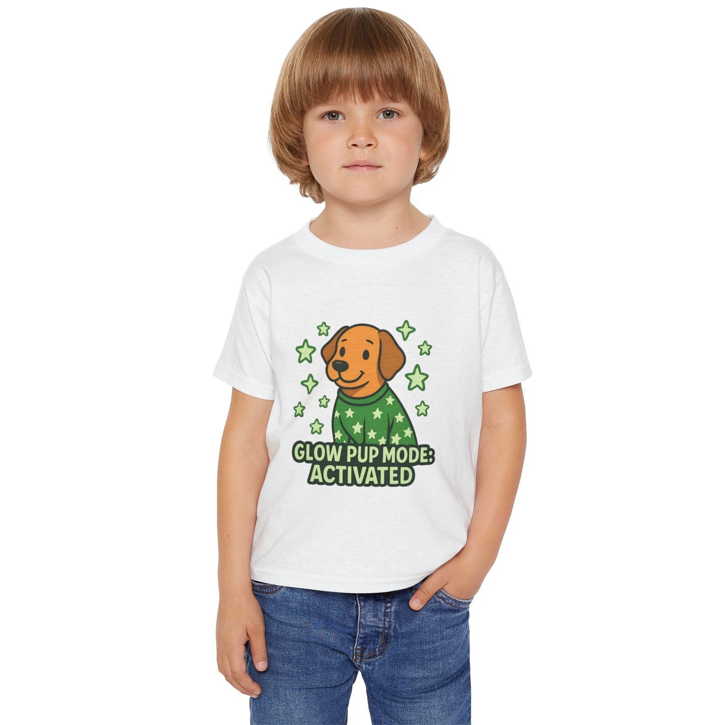 Glow Pup Mode Toddler T-Shirt, Cute Dog Shirt, Kids Graphic Tee, Pet Lover Gift, Playful Toddler Clothing