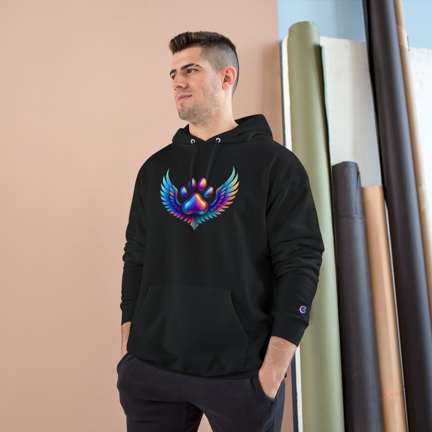 Colorful Paw Print Champion Hoodie, Pet Lover Gift, Animal Rescue Support, Cozy Casual Sweatshirt, Unique Animal Design