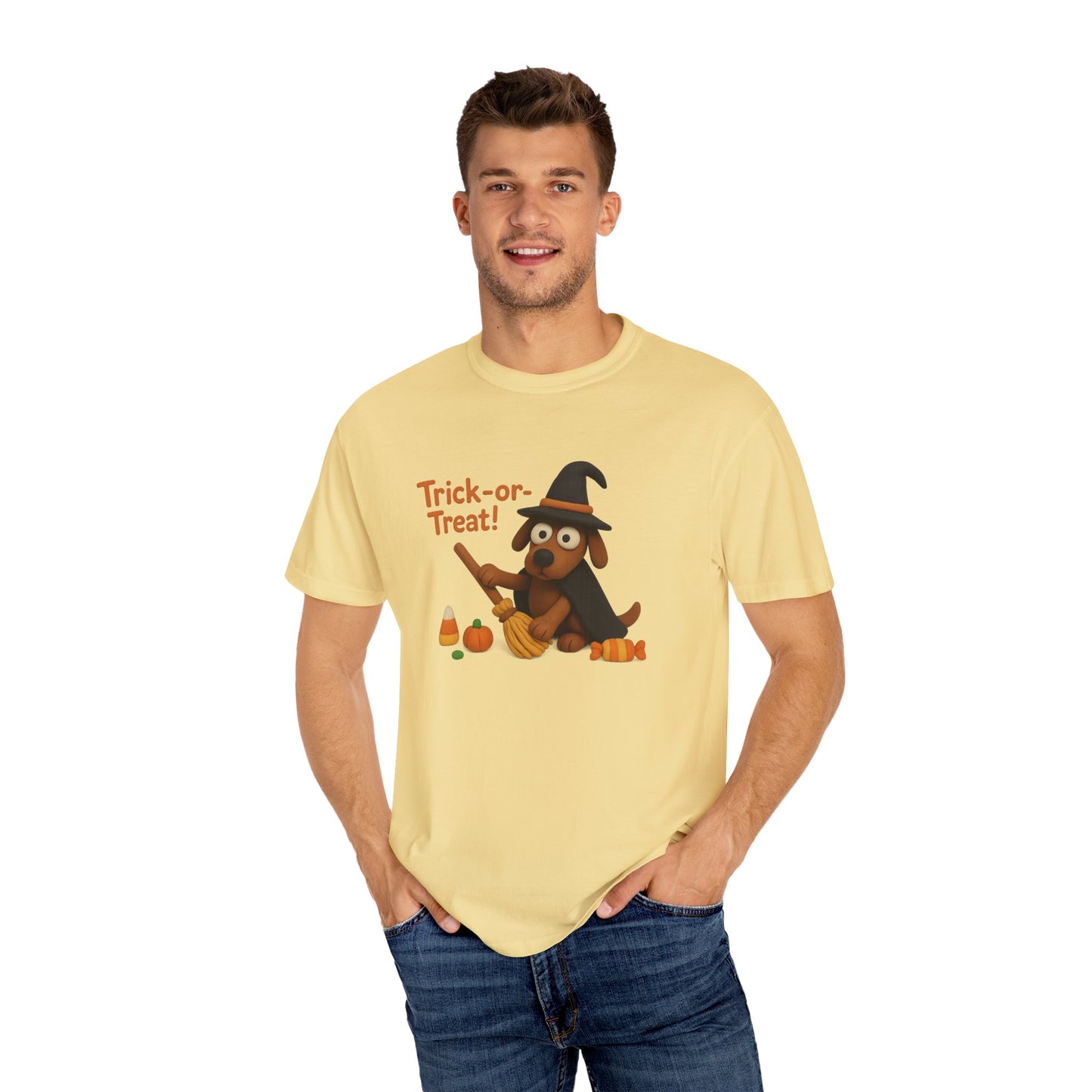 Cute Halloween Dog T-Shirt, Trick-or-Treat Shirt, Fall Apparel, Pet Lover Gift, Unisex Halloween Clothing, Animal Lover Tee