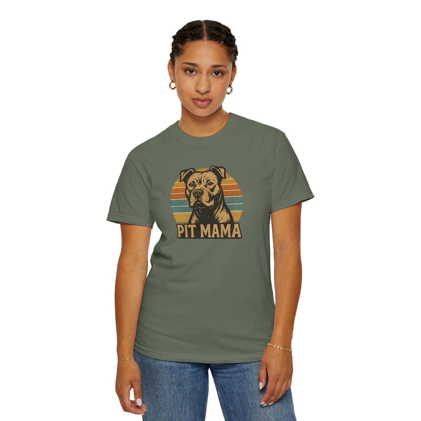 Retro Pit Mama T-Shirt | Garment-Dyed Tee for Dog Lovers | Perfect for Casual Wear, Gifts, Birthdays, Pet Celebrations, Dog Adoption Events