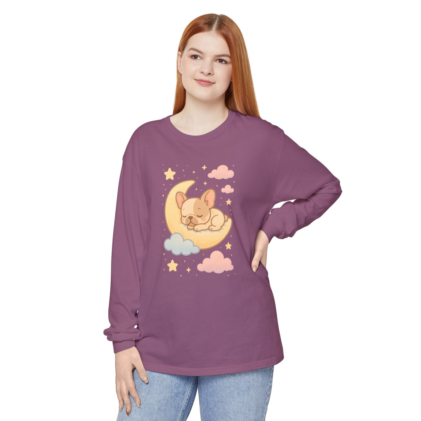 Cozy Dog-Themed Long Sleeve T-Shirt for Pet Lovers, Cute Sleepy Dog Shirt, Gift for Dog Moms, Relaxed Style Shirt, Perfect for Fall