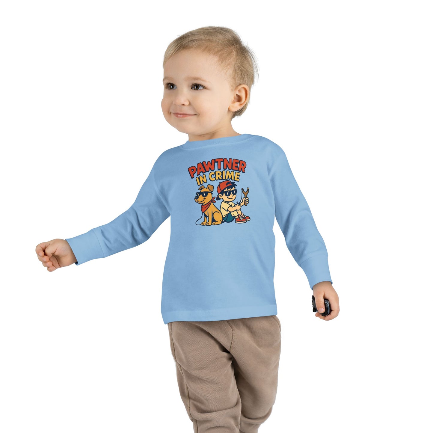 Cute Toddler Long Sleeve Tee with 'Pawtner in Crime' Design, Funny Kids Shirt, Pet Lover Gift, Toddler Birthday Outfit, Animal Theme Tee