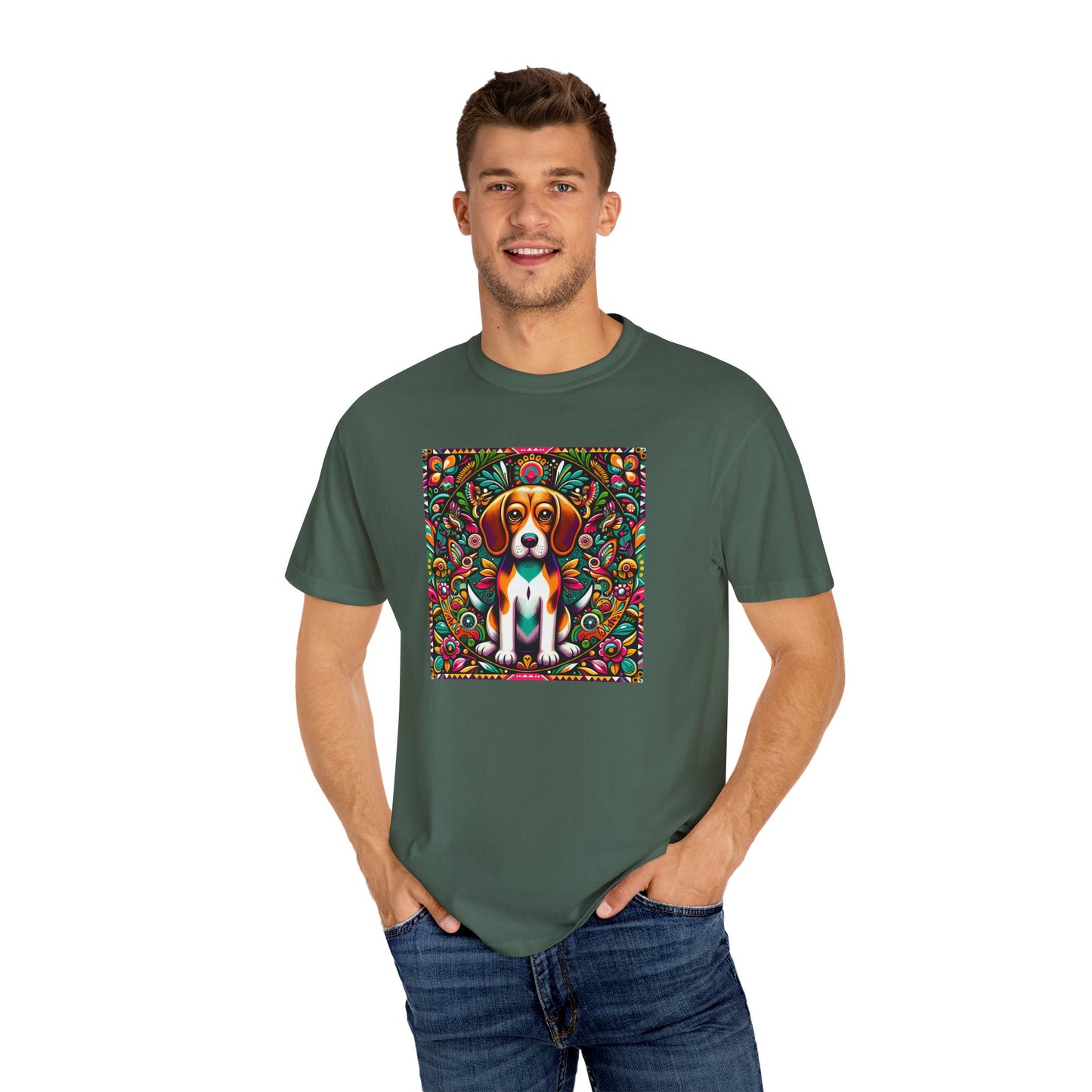 Vibrant Dog Art Unisex Garment-Dyed T-Shirt | Colorful Canine Design