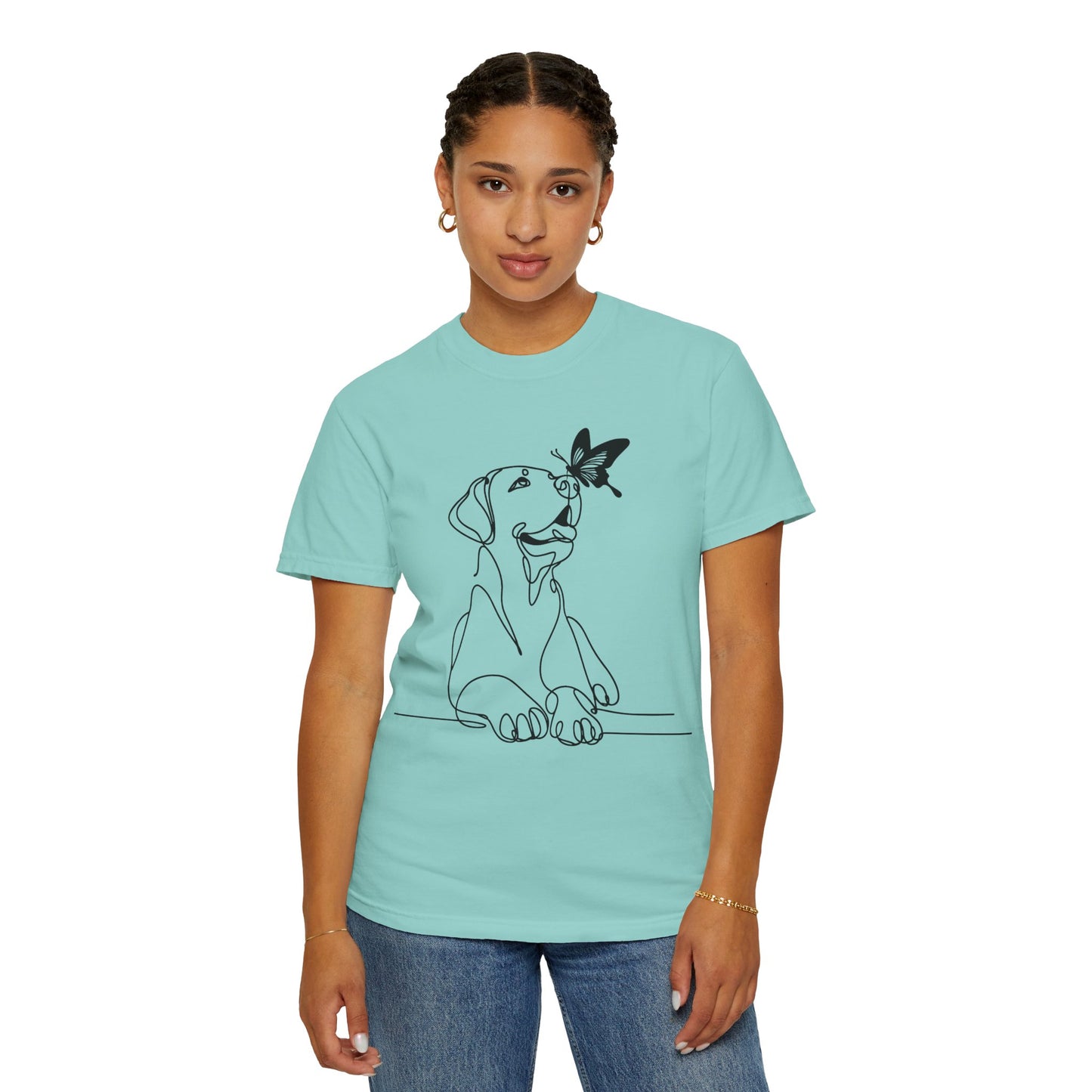 Adorable Dog and Butterfly T-Shirt, Cute Pet Tee, Dog Lover Gift, Casual Wear, Animal Lover Apparel, Birthday Gift for Dog Owners