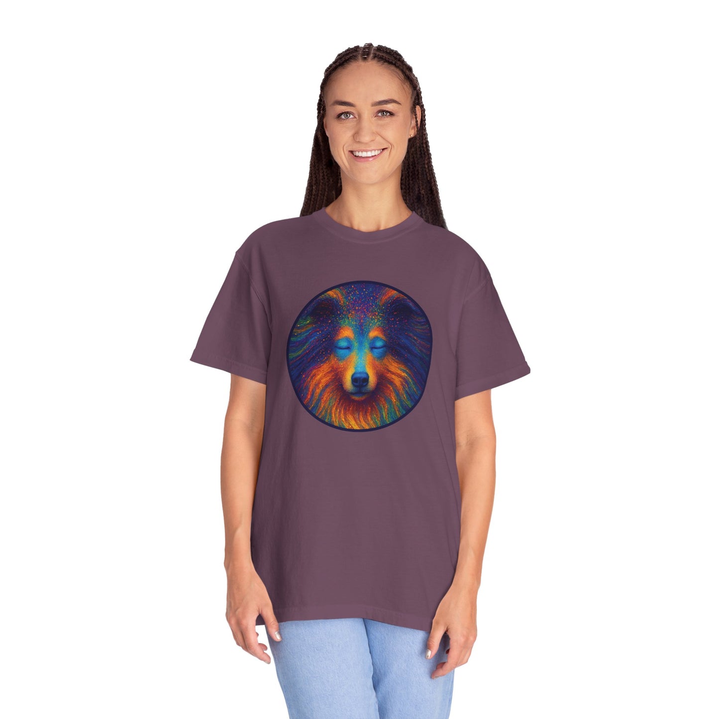 Vibrant Art T-Shirt, Psychedelic Collie Shirt, Unisex Tee, Unique Graphic Tee, Bohemian Style T-Shirt, Nature Lover Gift