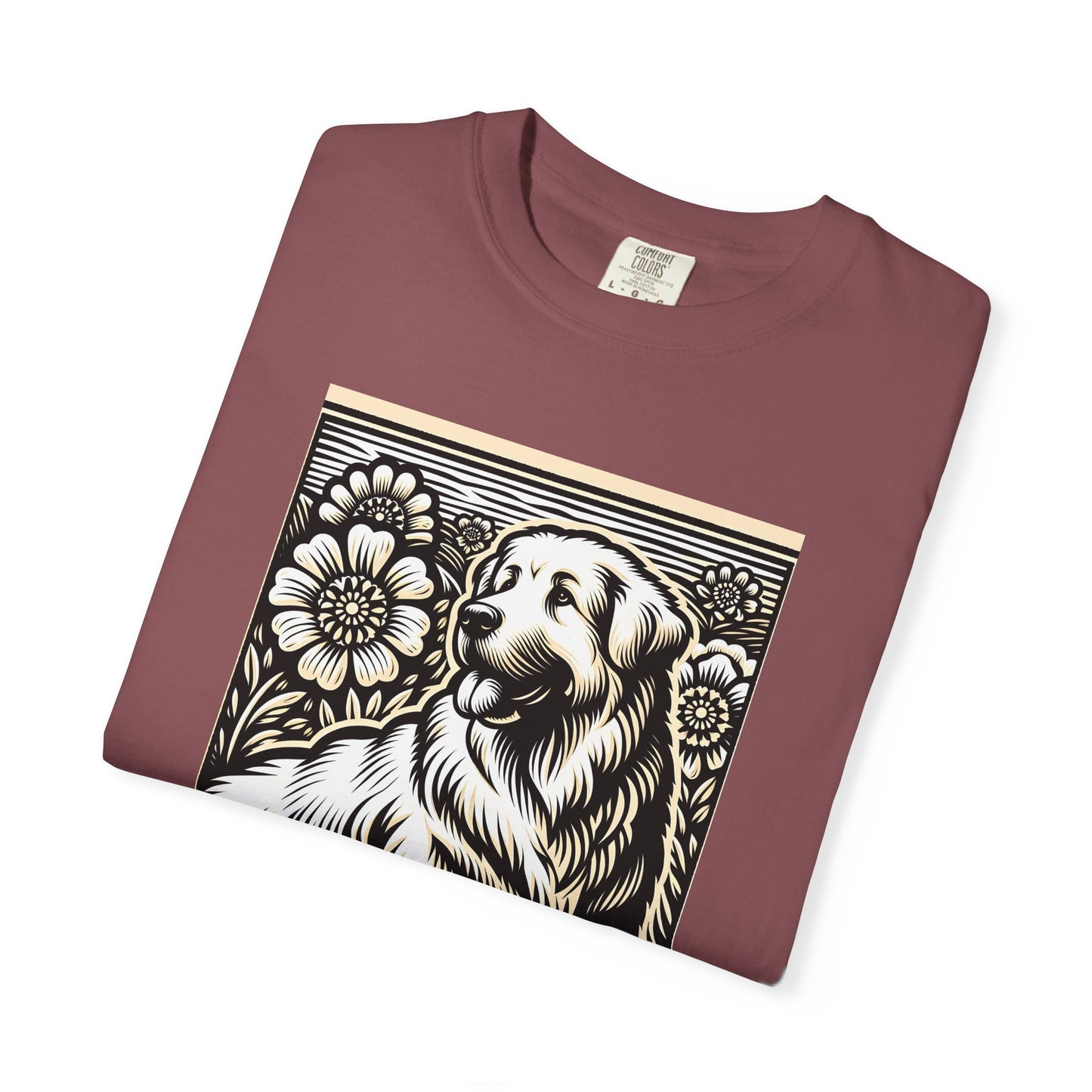 Great Pyrenees - Unisex Dog Lover T-Shirt - Garment-Dyed Vintage Floral Design
