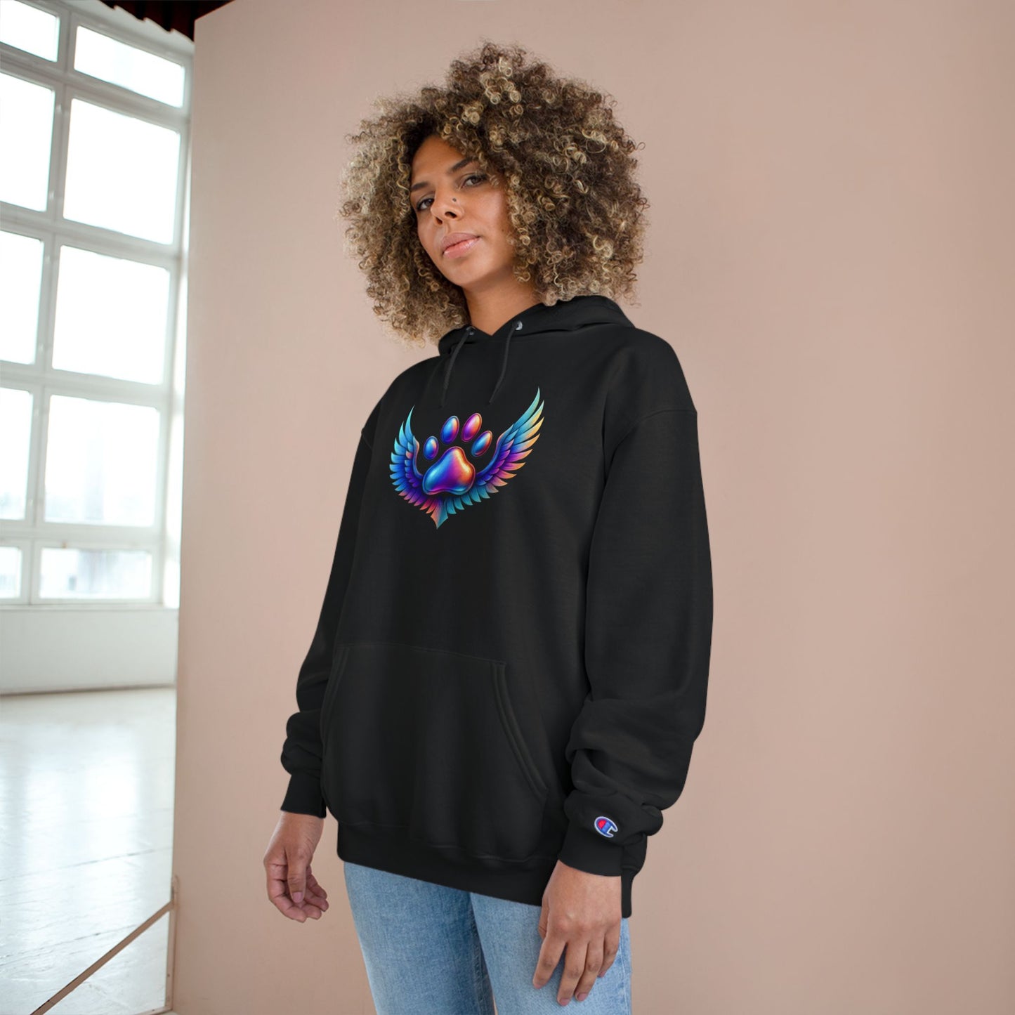 Colorful Paw Print Champion Hoodie, Pet Lover Gift, Animal Rescue Support, Cozy Casual Sweatshirt, Unique Animal Design