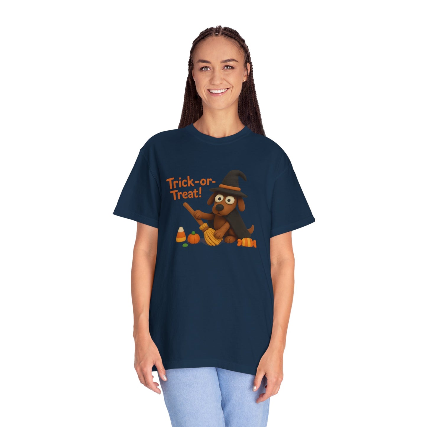 Cute Halloween Dog T-Shirt, Trick-or-Treat Shirt, Fall Apparel, Pet Lover Gift, Unisex Halloween Clothing, Animal Lover Tee