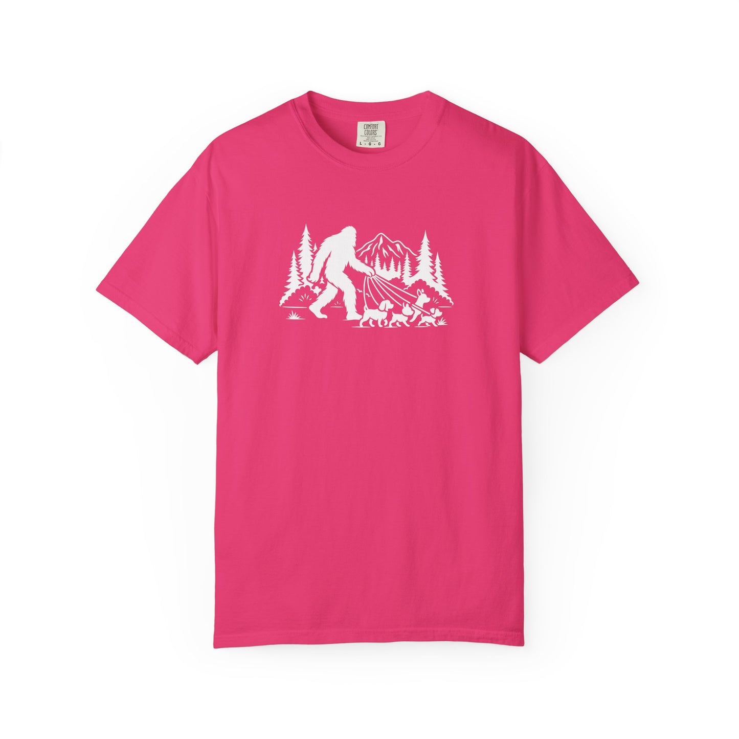 Bigfoot dog walk T-Shirt with Outdoor Adventure Design