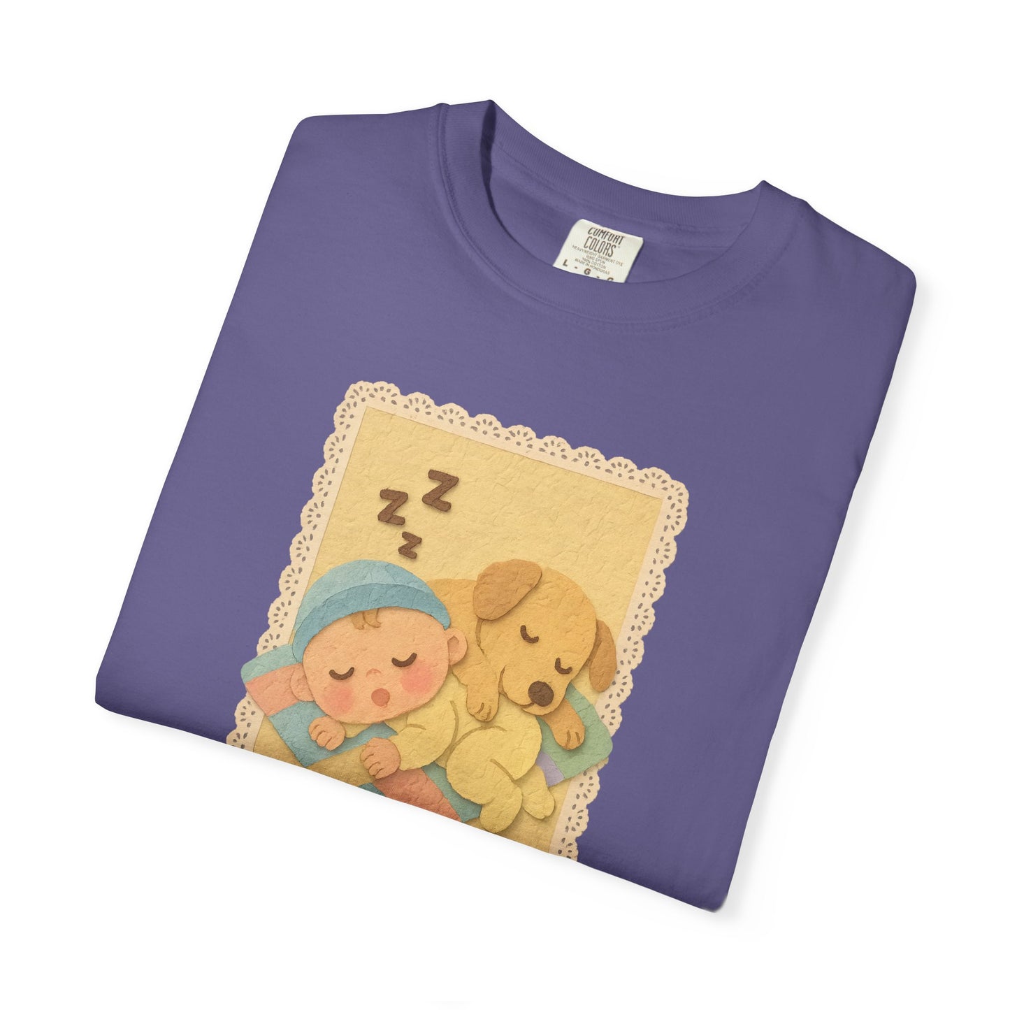 Cute Dreamy T-Shirt, Cartoon Sleepy Baby and Puppy Design, Cozy Gift for Kids, Fun Sleepwear, Nursery Decor, Pet Lover Gift