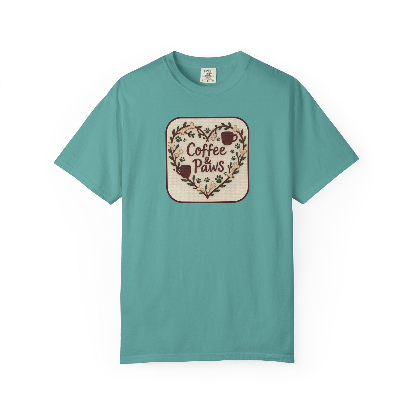 Coffee Paws Unisex Garment-Dyed T-shirt, Cute Coffee Lover Tee, Gift for Dog Owners, Nature-Inspired Shirt, Cozy Casual Wear