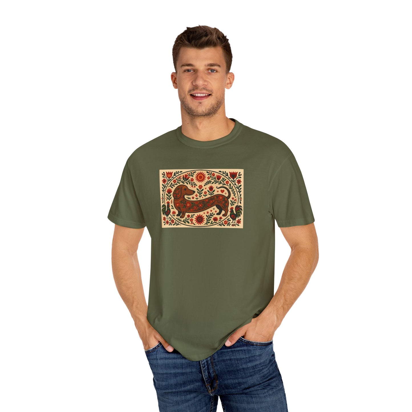 Artistic Garment-Dyed Unisex T-Shirt - Handcrafted Floral Design