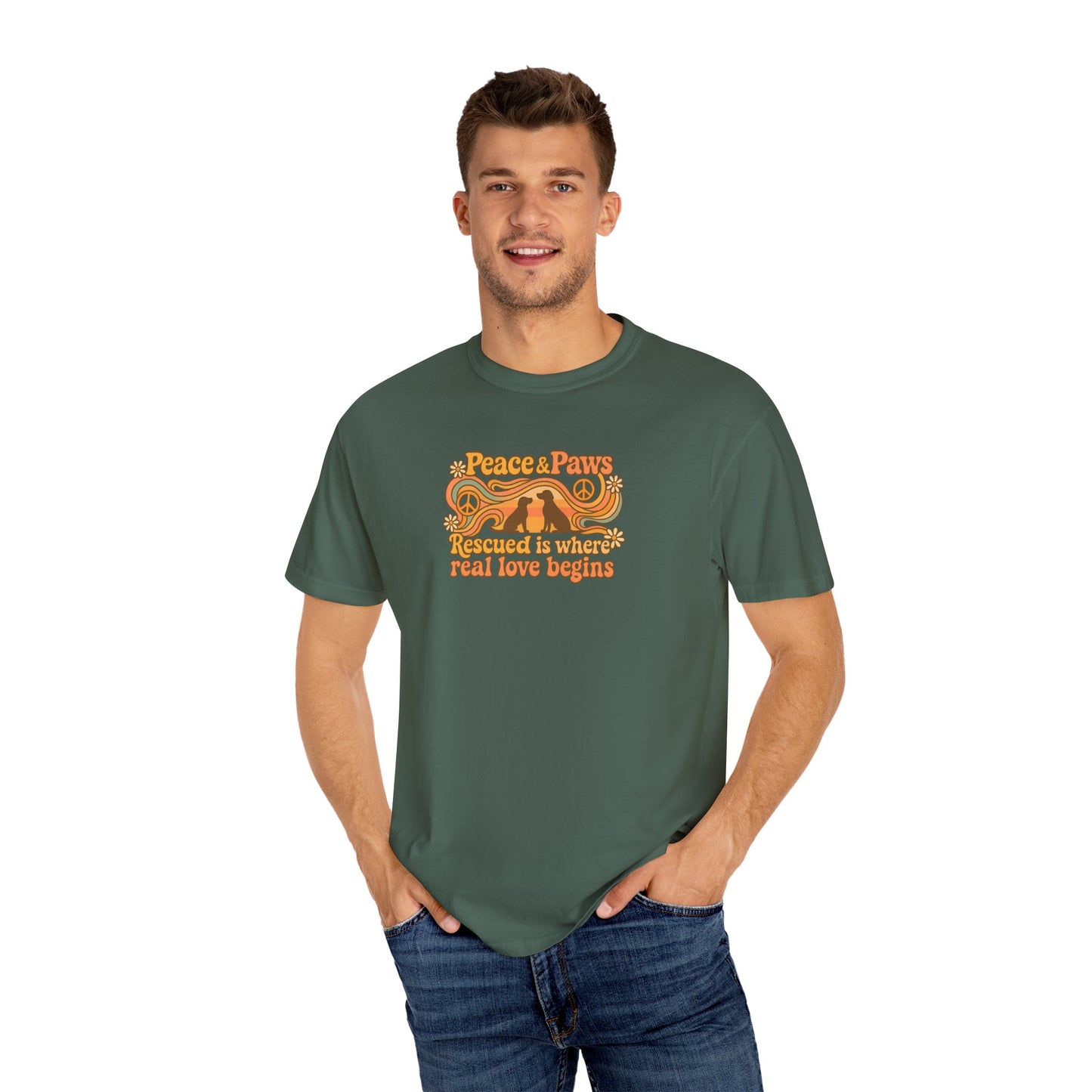 Peace & Paws T-Shirt, Perfect Gift for Couples, Vintage Style Tee, Unisex Casual Wear, Summer Fashion, Statement Shirt