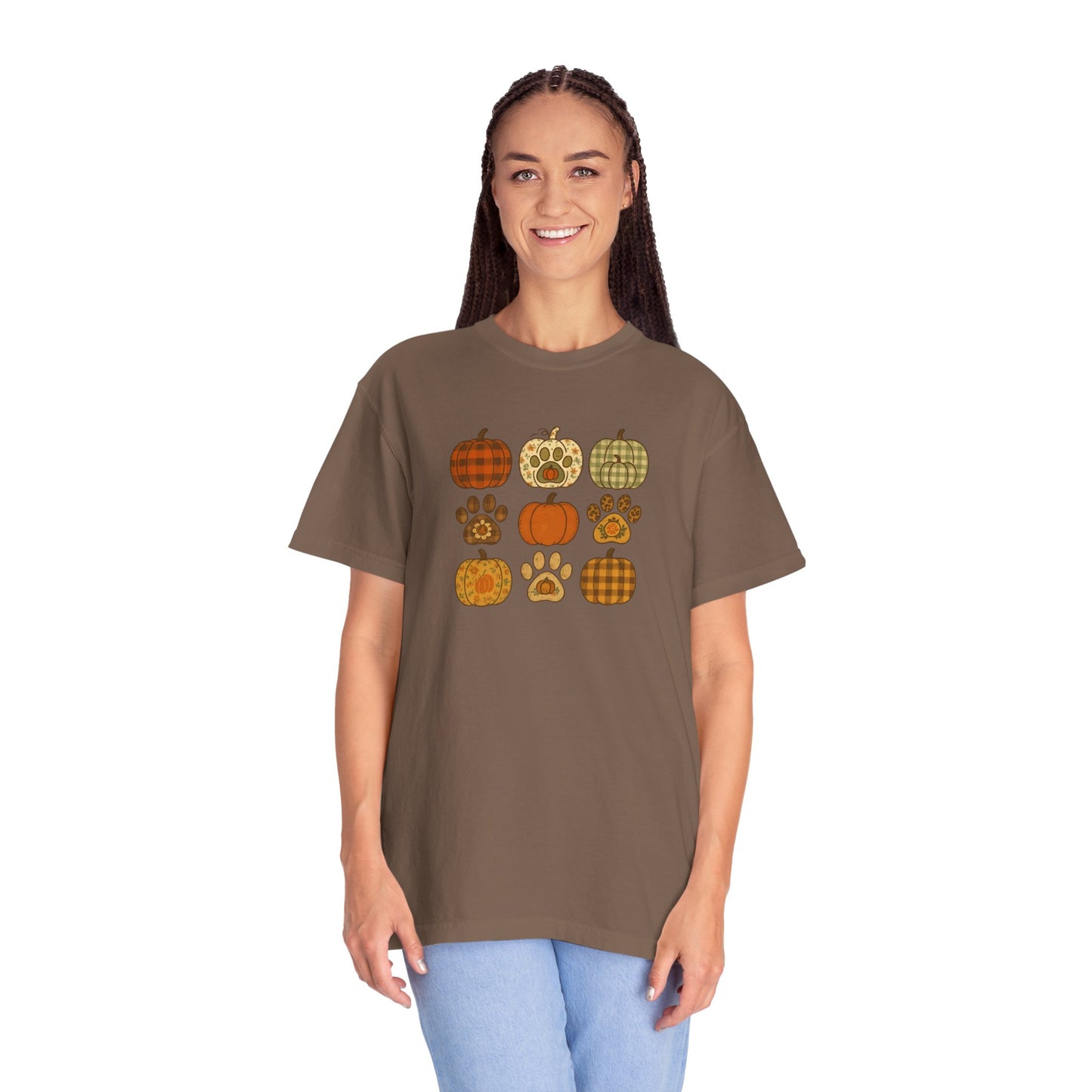Fall Pumpkin Paw Print Unisex T-Shirt, Cozy Autumn Tee, Harvest Festivity Shirt, Pet Lover Gift, Seasonal Apparel