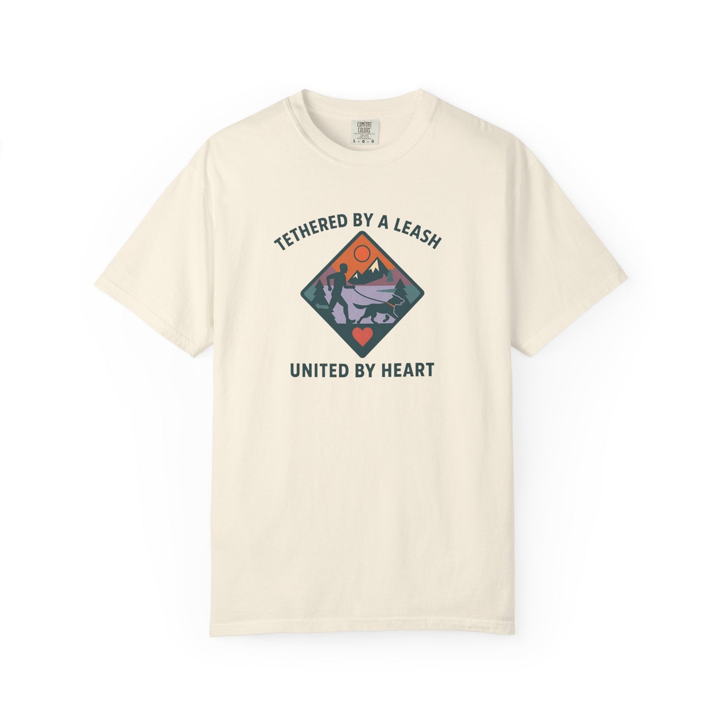 Canicross - Tethered by a Leash Unisex Garment-Dyed T-shirt - Adventure and Heart Design