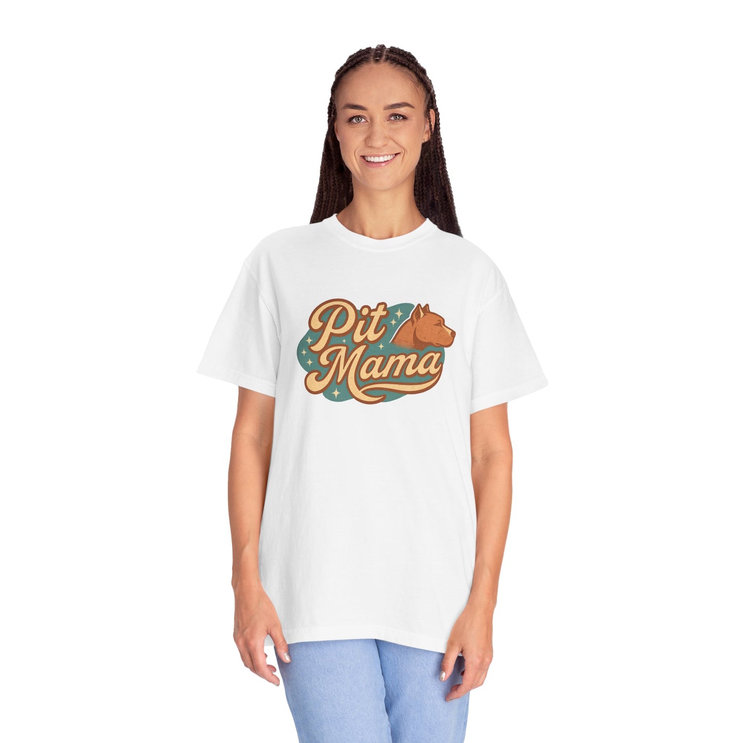 Pit Mama Unisex Garment-Dyed T-shirt, Dog Lover Gift, Animal Mom T-shirt, Casual Pet Apparel, Perfect for Dog Days!