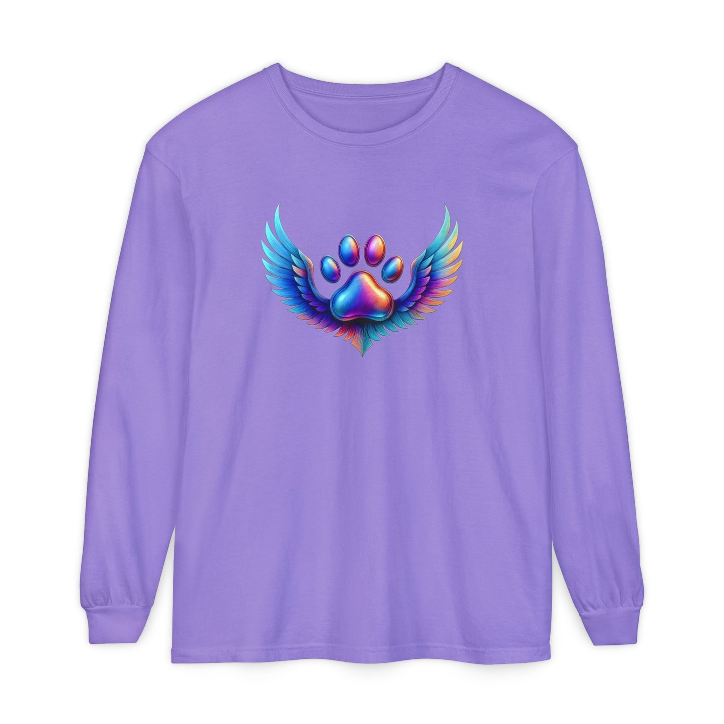 Colorful Paw Print Long Sleeve T-Shirt, Animal Lover Gift, Pet Memorial Tee, Winged Paw Shirt, Unisex Graphic Tee