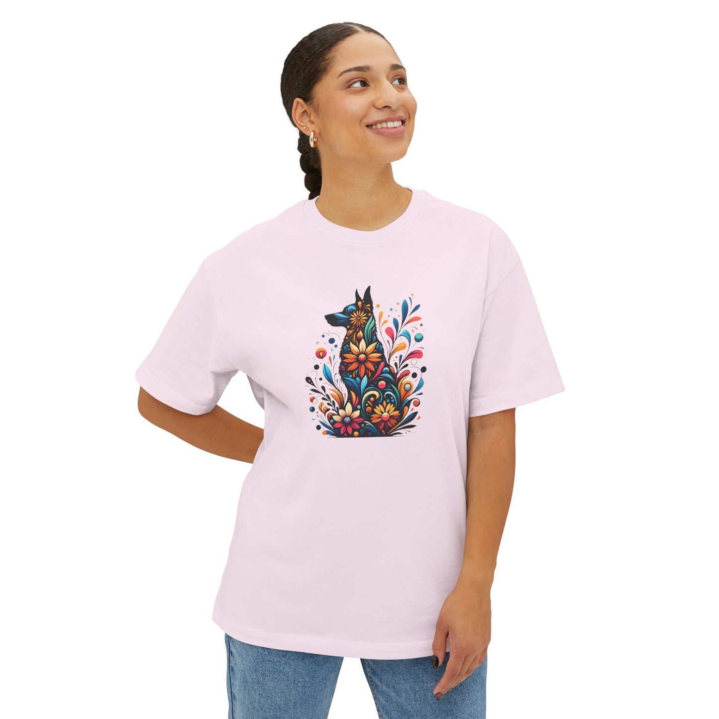 Floral German Shepard Oversized Tee – Unisex Graphic T-Shirt for Pet Lovers