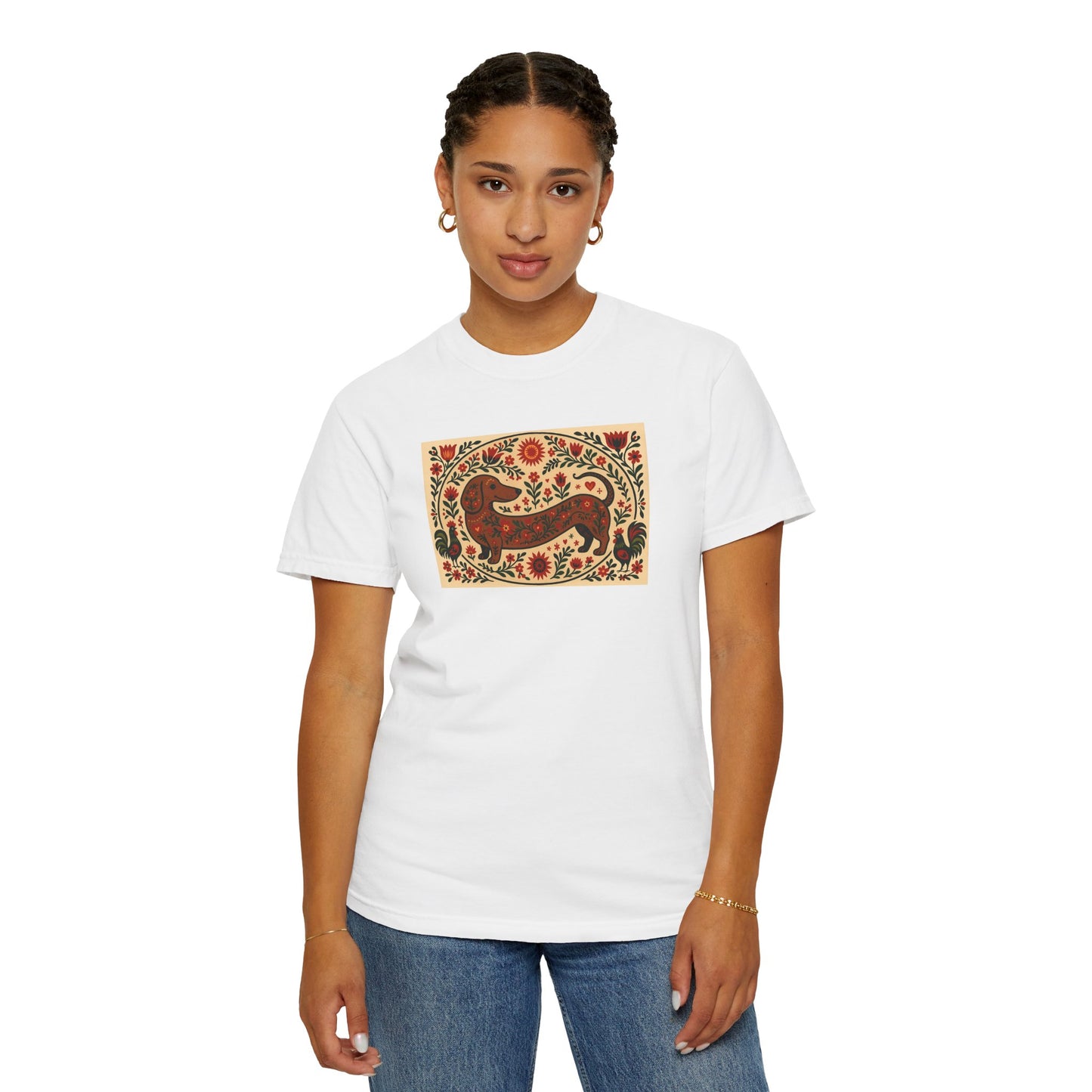 Artistic Garment-Dyed Unisex T-Shirt - Handcrafted Floral Design