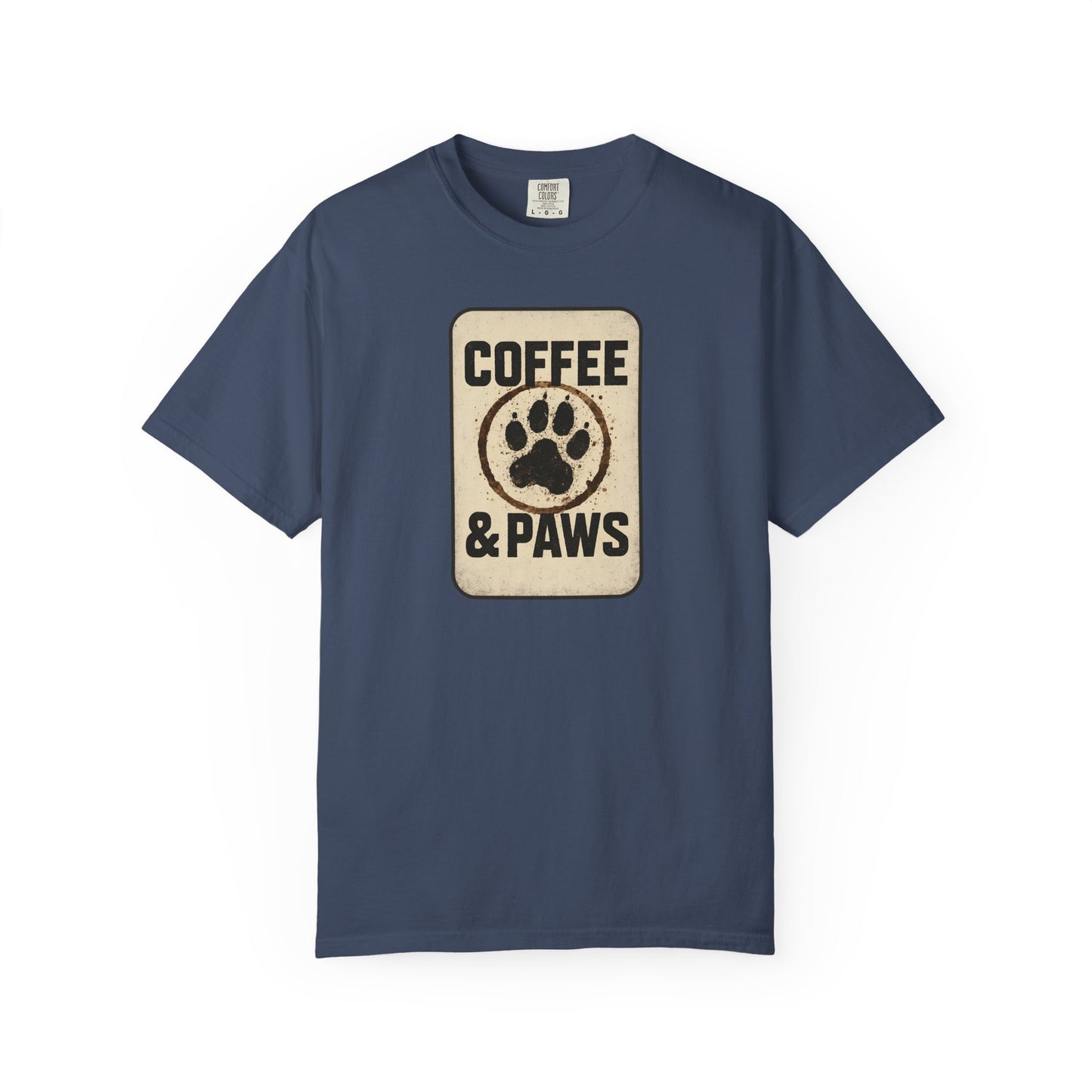 Coffee & Paws Unisex Garment-Dyed T-shirt, Dog Lover Tee, Pet Owner Gift, Coffee Lover Shirt, Animal Enthusiast Apparel, Casual Wear