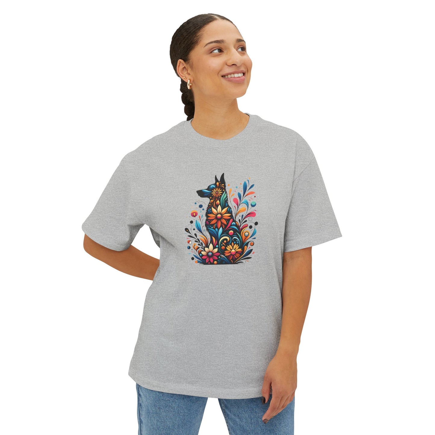 Floral German Shepard Oversized Tee – Unisex Graphic T-Shirt for Pet Lovers