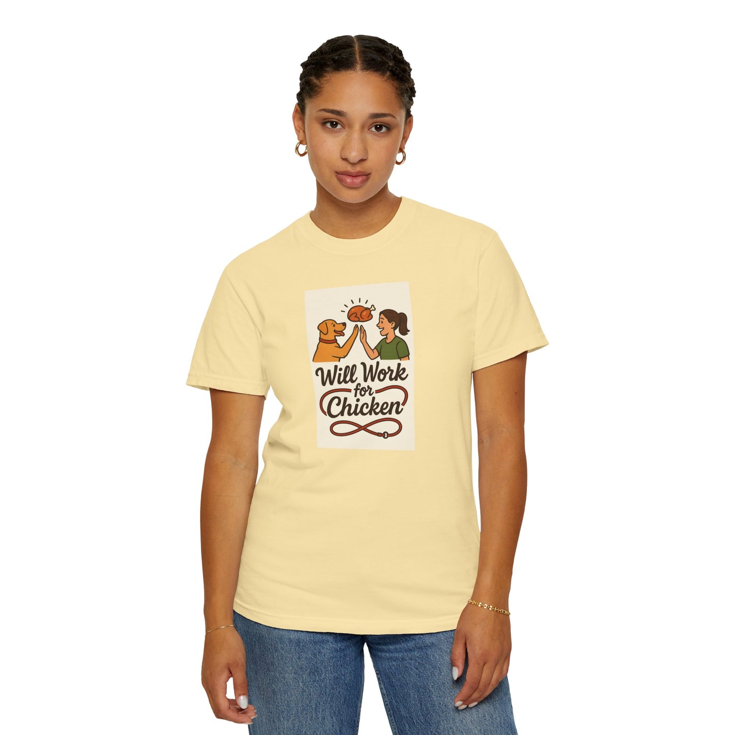 Will Work for Chicken Unisex T-Shirt | Pet Lover Gift, Funny Dog Tee, Casual Wear, Unique Animal Lover Apparel, Gift for Dog Parents