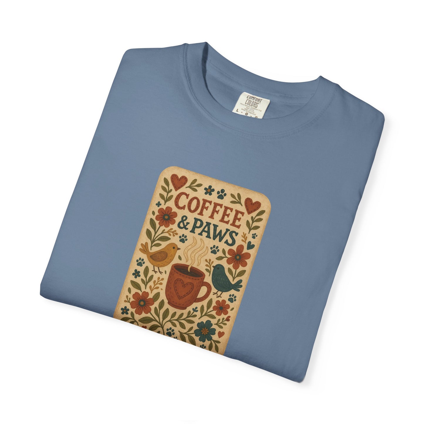 Coffee and Paws Unisex T-Shirt | Cute Pet Lover Tee, Gift for Dog Owners, Casual Wear, Animal Lover Apparel, Perfect for Coffee Lovers