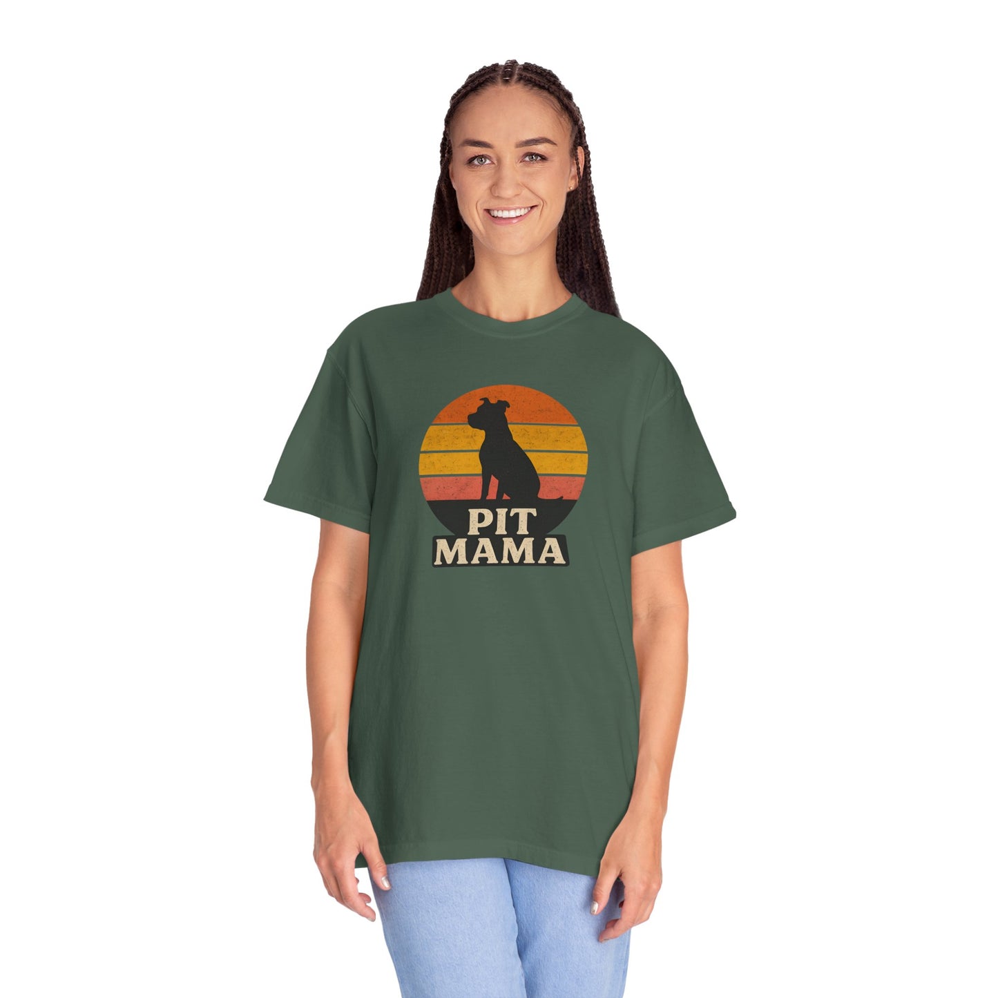 PIT MAMA Unisex Garment-Dyed T-Shirt, Dog Lover Gift, Pet Mom Apparel, Casual Tee, Perfect for Everyday Wear