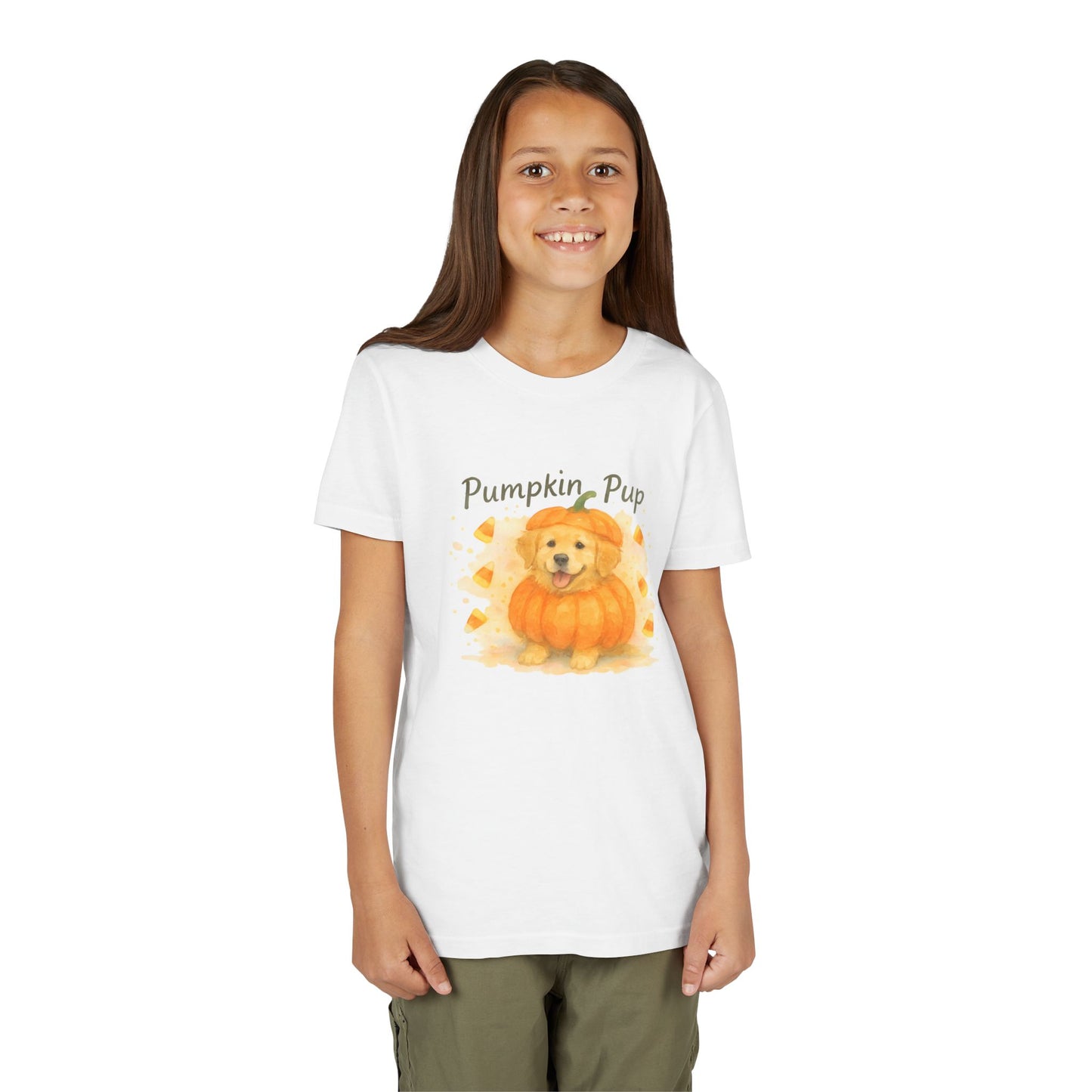Adorable Pumpkin Pup Youth Tee - Perfect for Fall, Halloween, Kids' Fashion, Animal Lovers, Gift for Celebrations