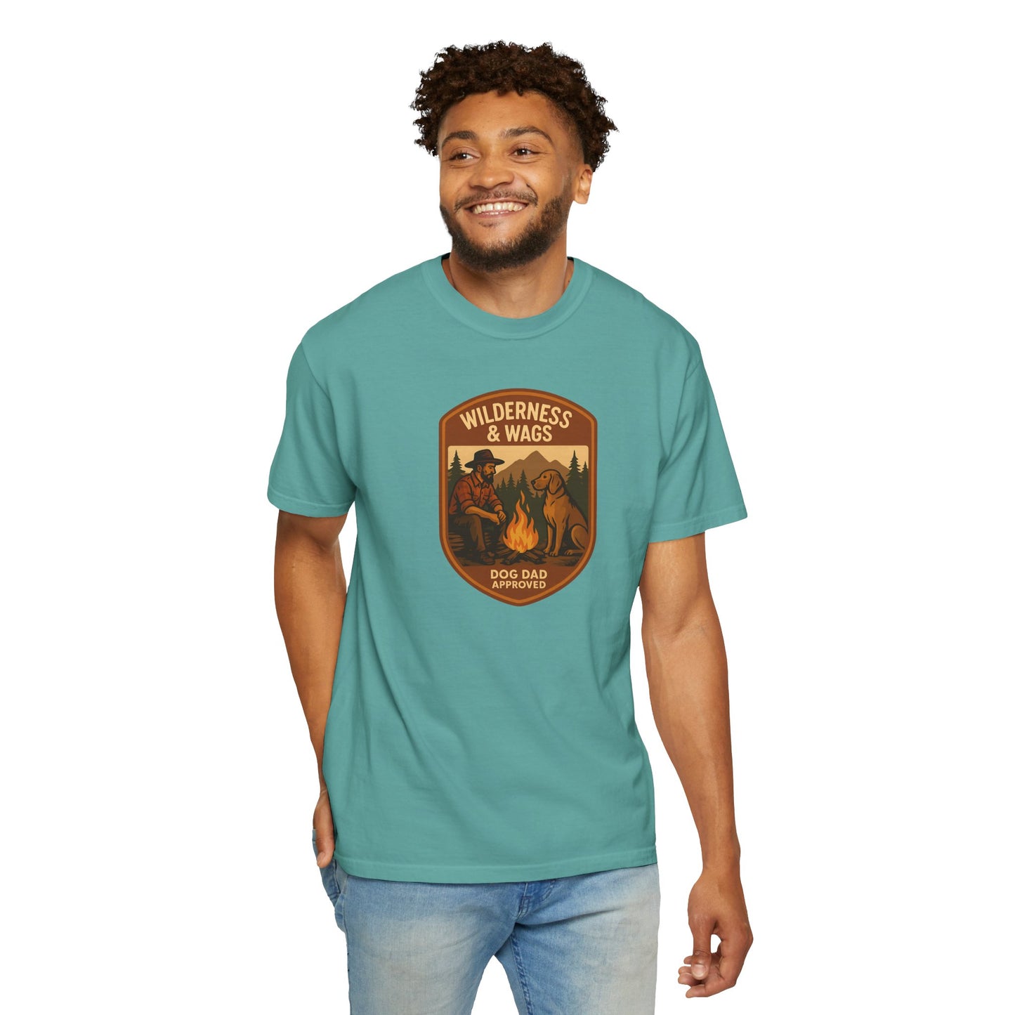 Wilderness & Wags Dog Dad Unisex T-Shirt, Dog Lover Gift, Camping Tee, Father’s Day Apparel, Nature-Inspired Shirt