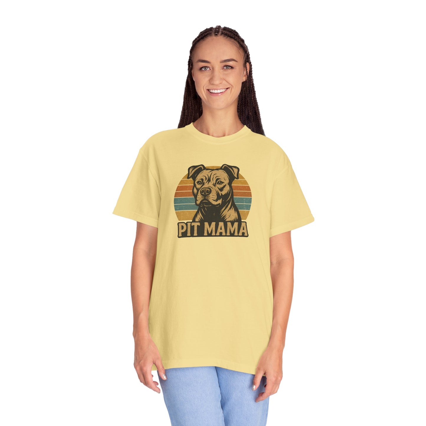 Retro Pit Mama T-Shirt | Garment-Dyed Tee for Dog Lovers | Perfect for Casual Wear, Gifts, Birthdays, Pet Celebrations, Dog Adoption Events