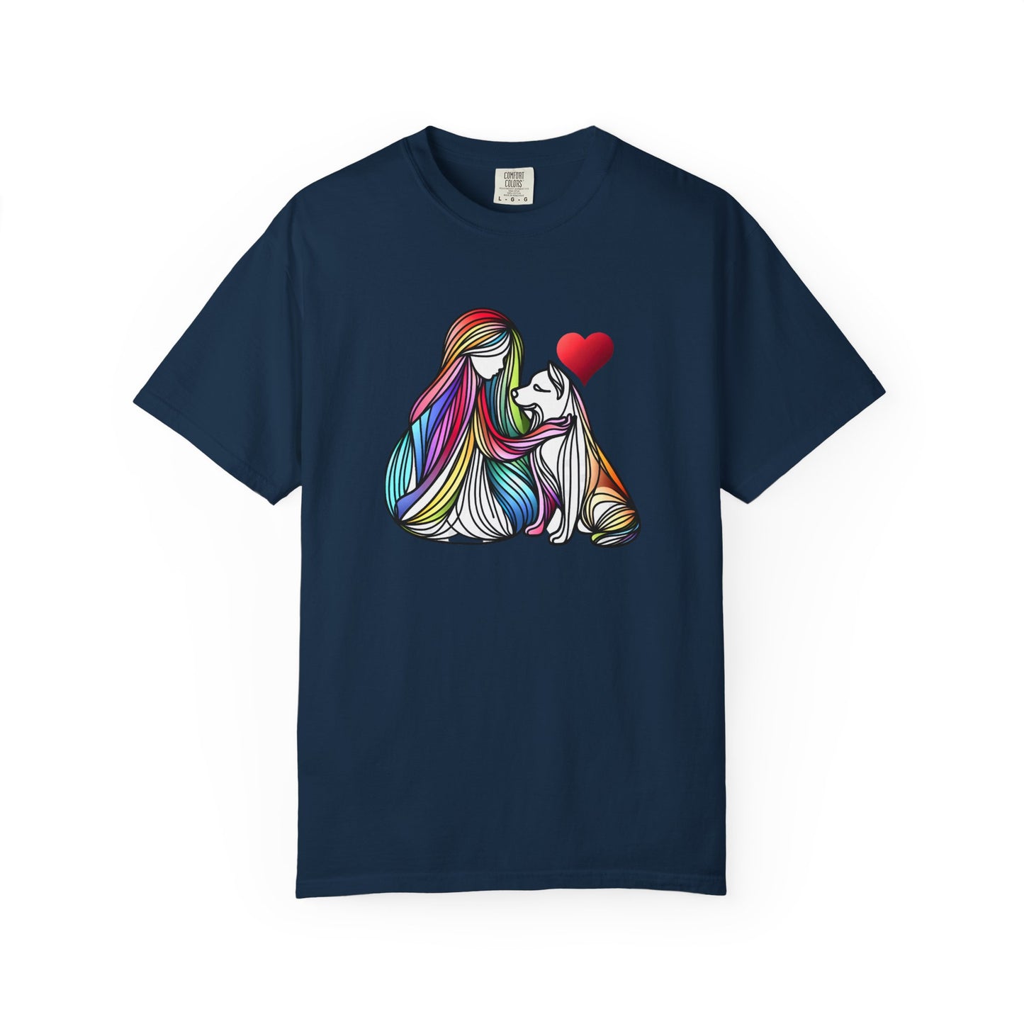 Colorful Dog Love Unisex T-Shirt - Garment-Dyed Cat & Woman Design