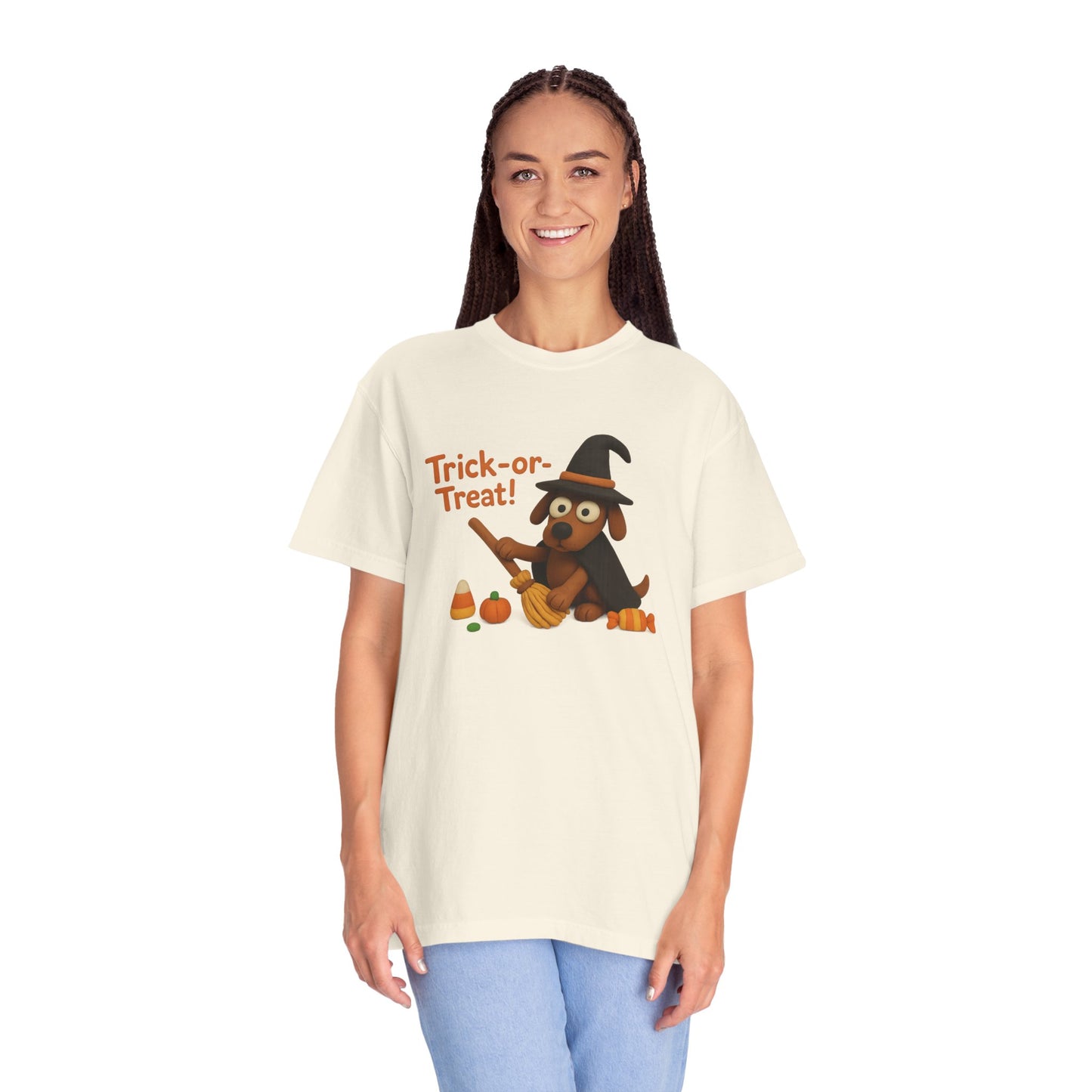 Cute Halloween Dog T-Shirt, Trick-or-Treat Shirt, Fall Apparel, Pet Lover Gift, Unisex Halloween Clothing, Animal Lover Tee