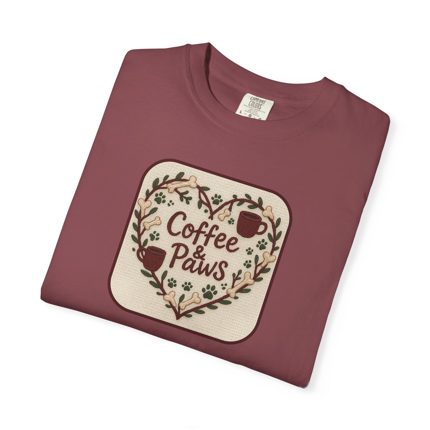 Coffee Paws Unisex Garment-Dyed T-shirt, Cute Coffee Lover Tee, Gift for Dog Owners, Nature-Inspired Shirt, Cozy Casual Wear