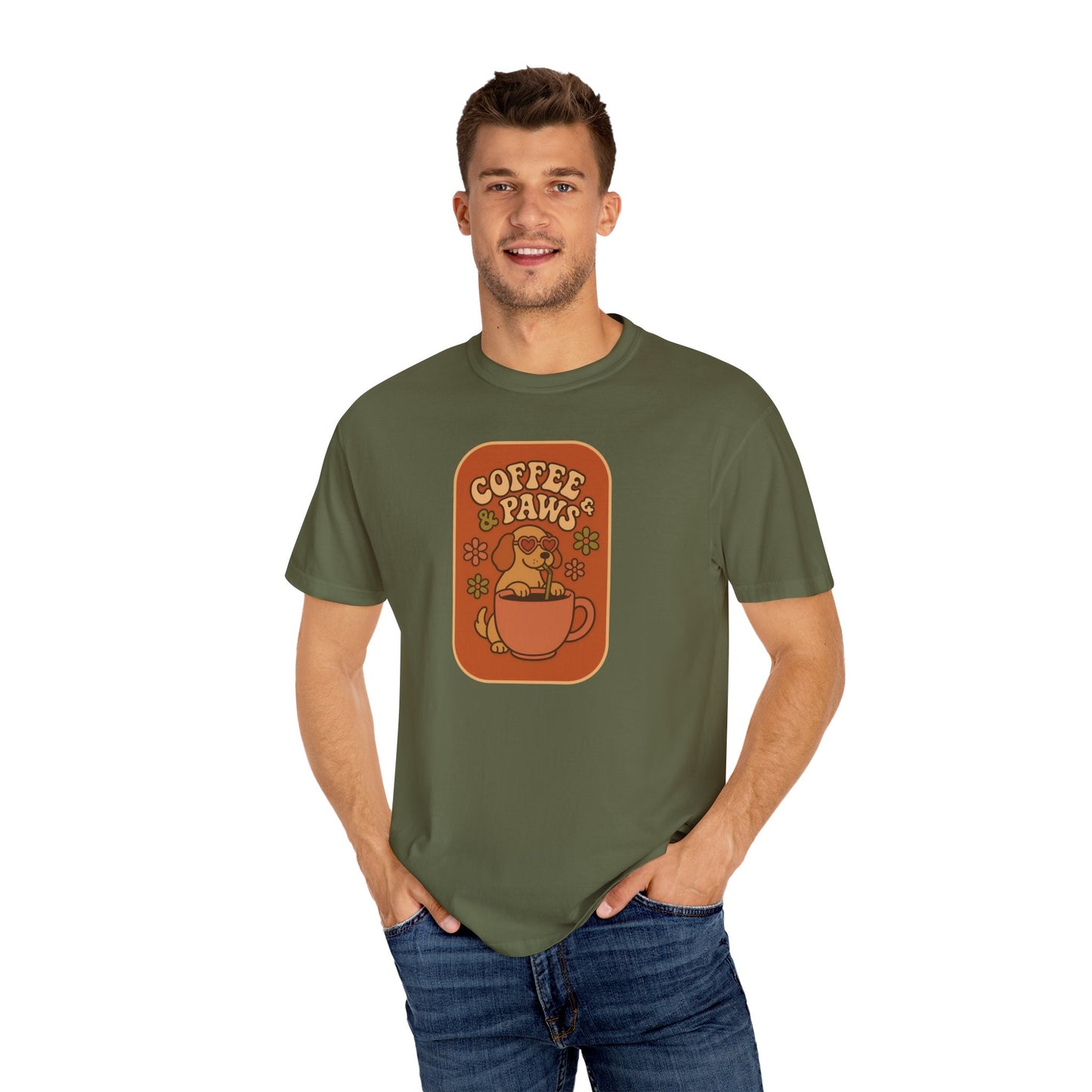 Coffee Paws Unisex T-shirt - Perfect for Dog Lovers, Casual Wear, Gift for Pet Owners, Cozy Vibe, Every Day Wear