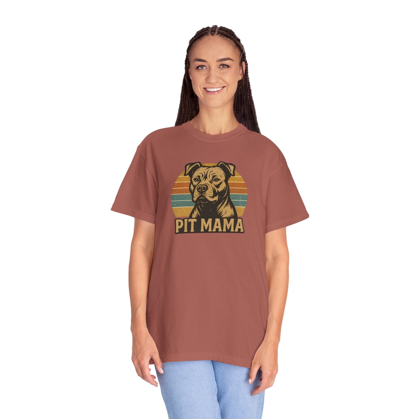 Retro Pit Mama T-Shirt | Garment-Dyed Tee for Dog Lovers | Perfect for Casual Wear, Gifts, Birthdays, Pet Celebrations, Dog Adoption Events