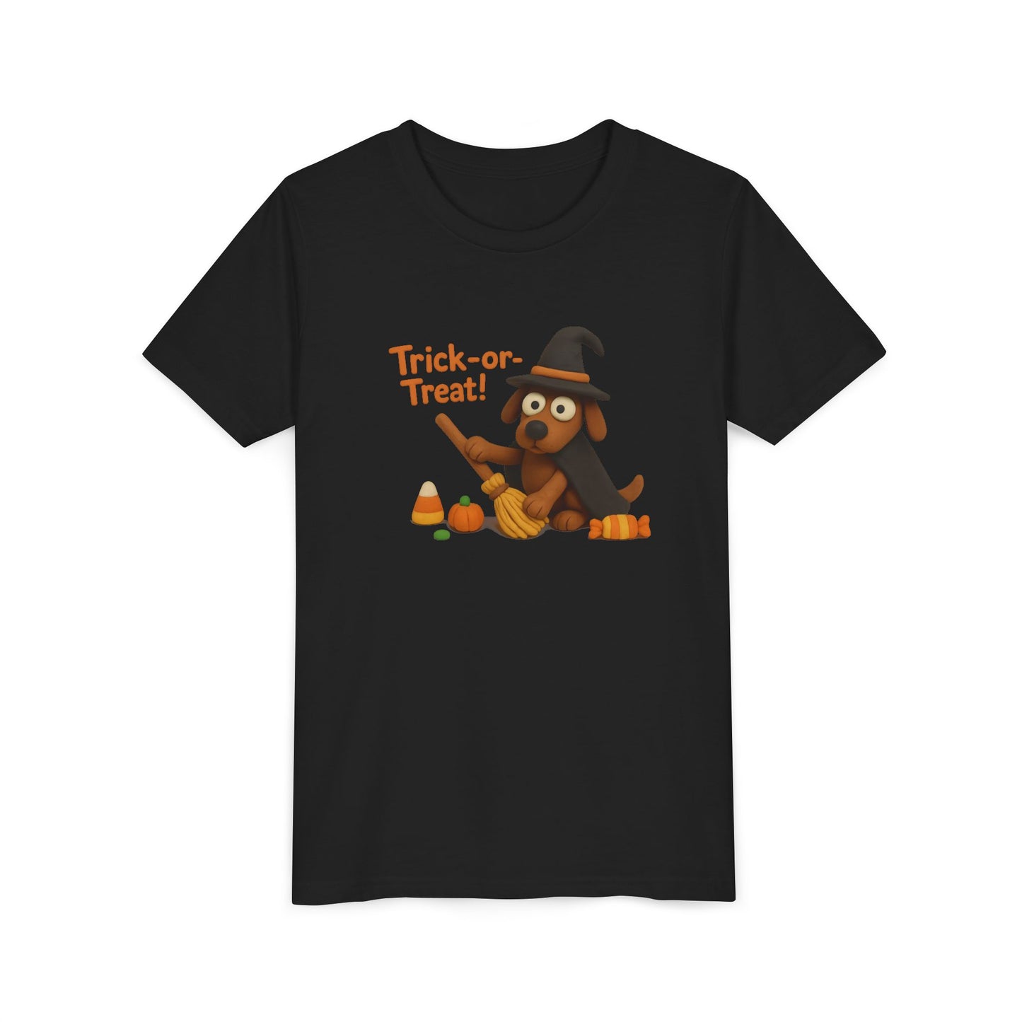 Halloween Dog Trick-or-Treat Youth Tee, Cute Kids T-Shirt, Fall Apparel, Halloween Costume, Gift for Kids, Fun Dog Shirt