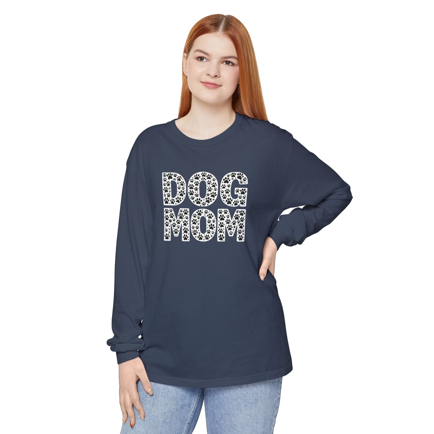 Dog Mom Long Sleeve T-Shirt, Gift for Dog Lovers, Casual Wear, Pet Owner Apparel, Unisex Dog Themed Clothing