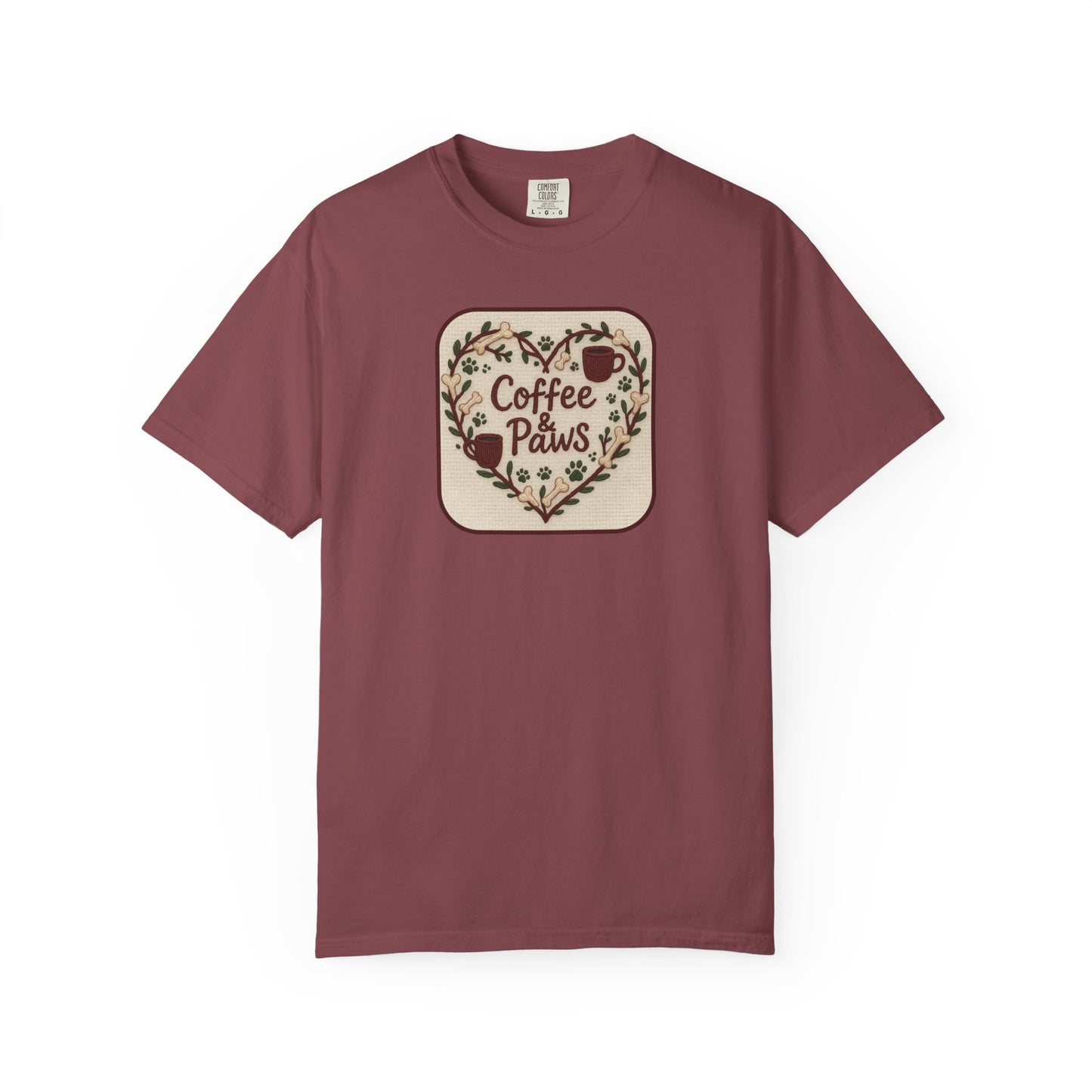 Coffee Paws Unisex Garment-Dyed T-shirt, Cute Coffee Lover Tee, Gift for Dog Owners, Nature-Inspired Shirt, Cozy Casual Wear
