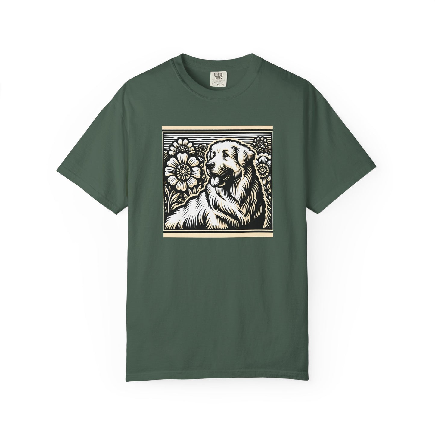 Great Pyrenees - Unisex Dog Lover T-Shirt - Garment-Dyed Vintage Floral Design