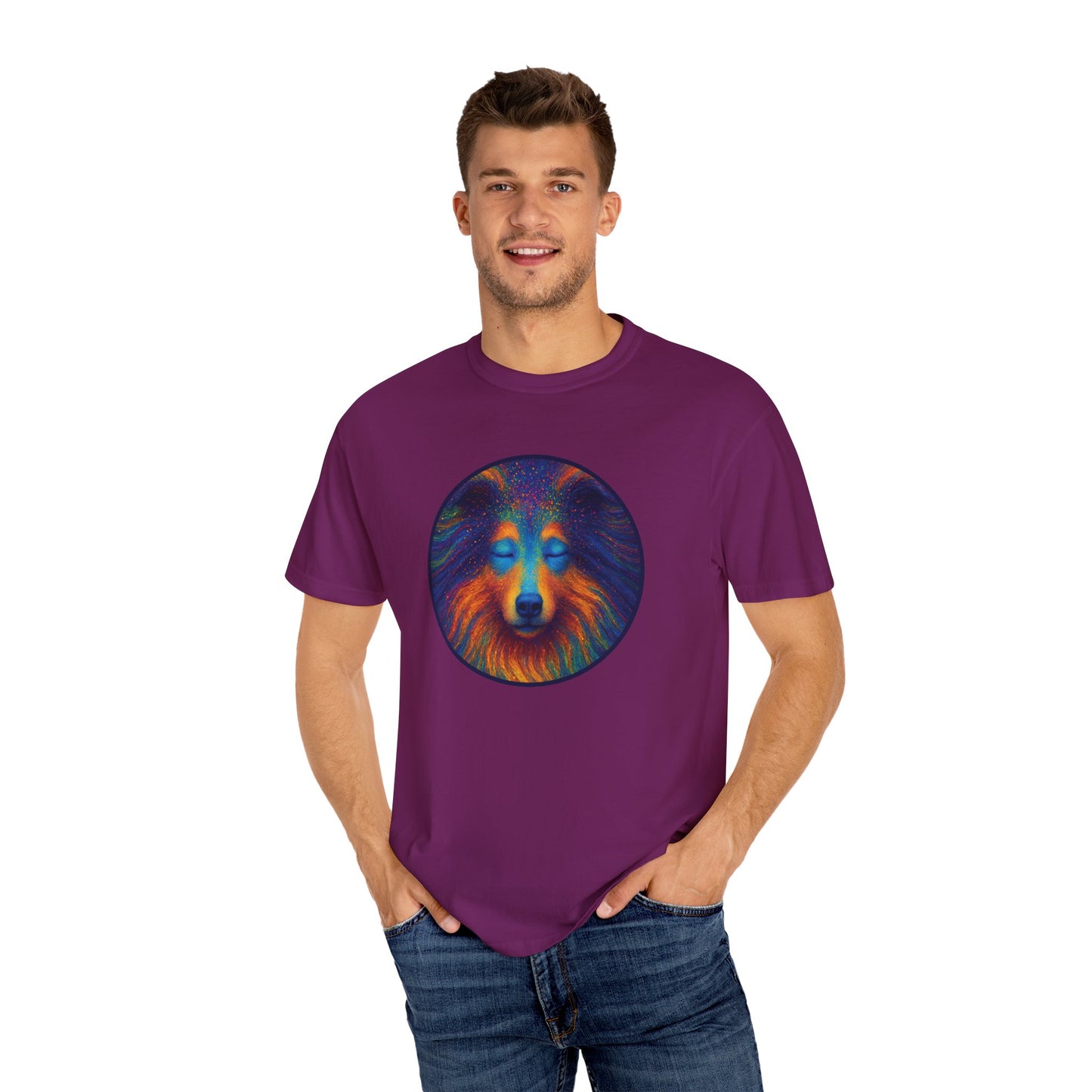 Vibrant Art T-Shirt, Psychedelic Collie Shirt, Unisex Tee, Unique Graphic Tee, Bohemian Style T-Shirt, Nature Lover Gift