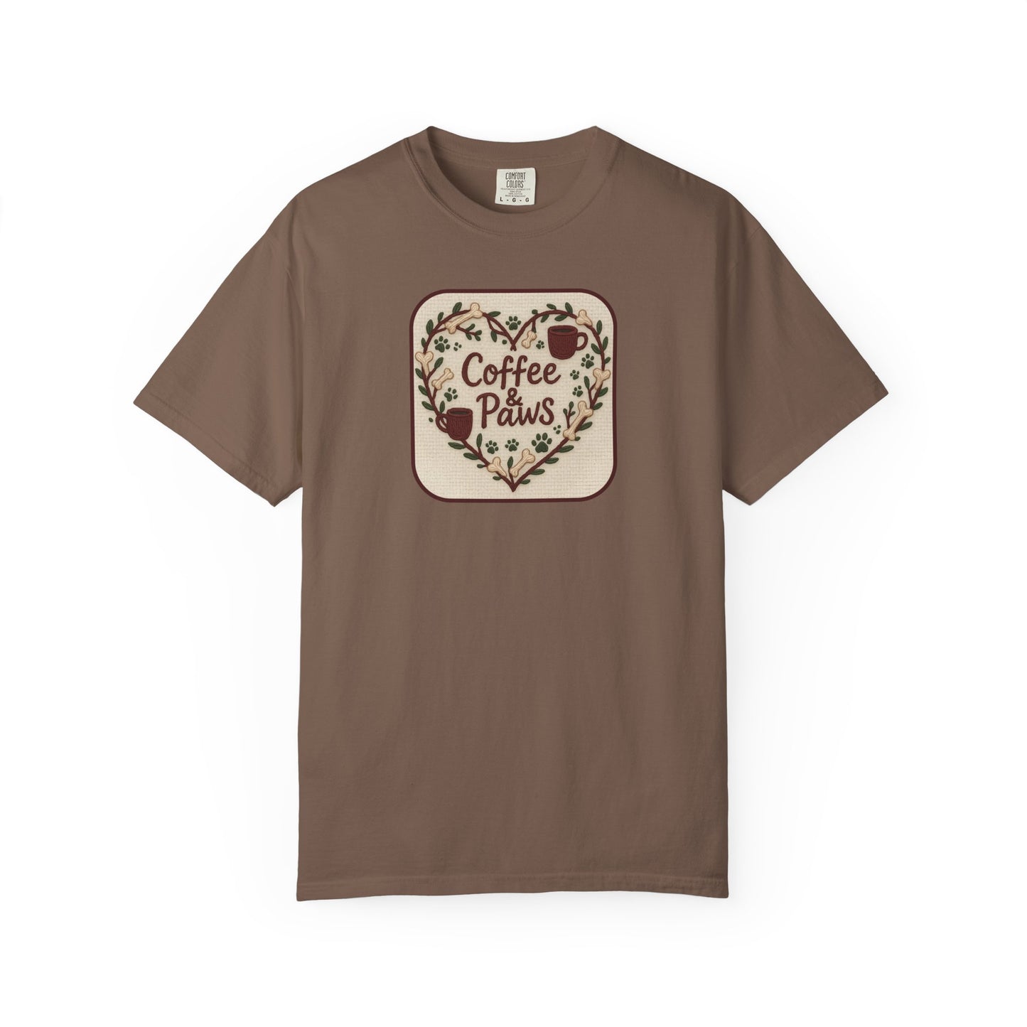 Coffee Paws Unisex Garment-Dyed T-shirt, Cute Coffee Lover Tee, Gift for Dog Owners, Nature-Inspired Shirt, Cozy Casual Wear