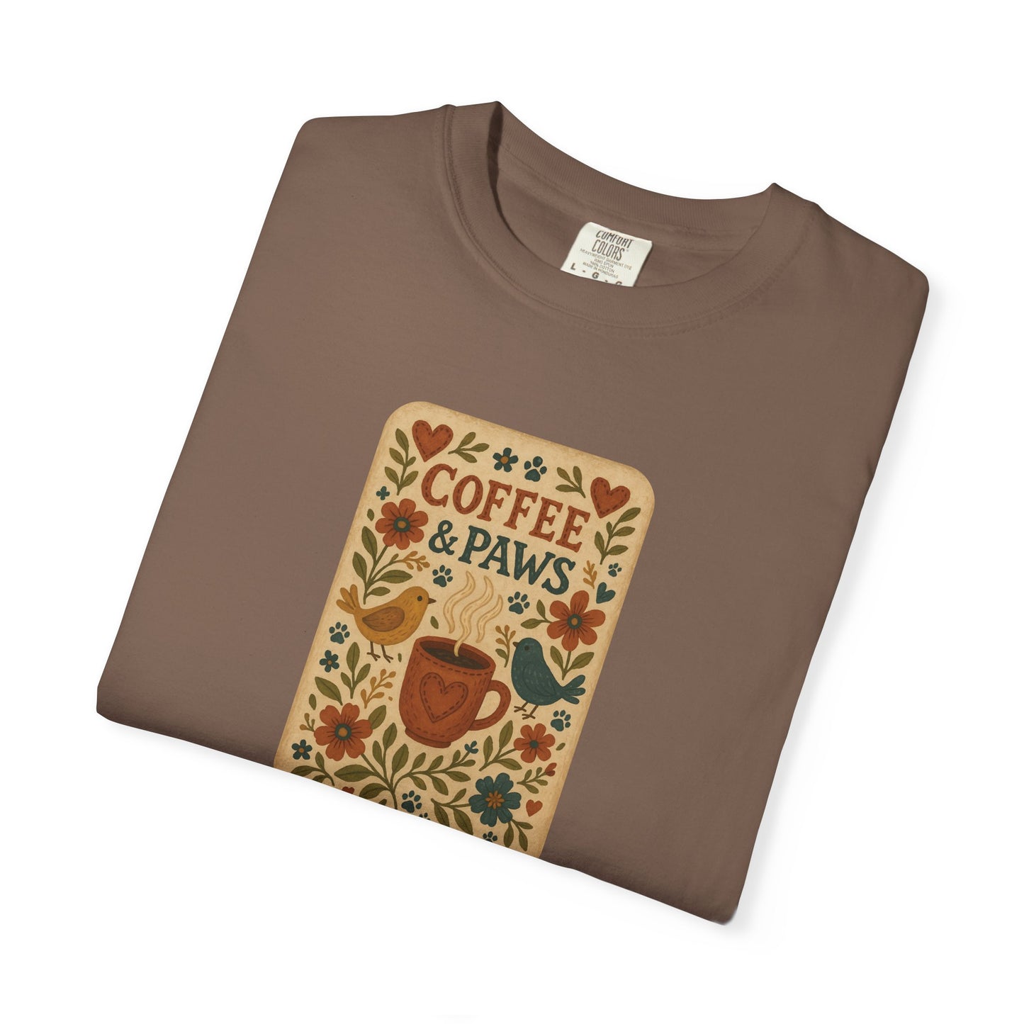Coffee and Paws Unisex T-Shirt | Cute Pet Lover Tee, Gift for Dog Owners, Casual Wear, Animal Lover Apparel, Perfect for Coffee Lovers