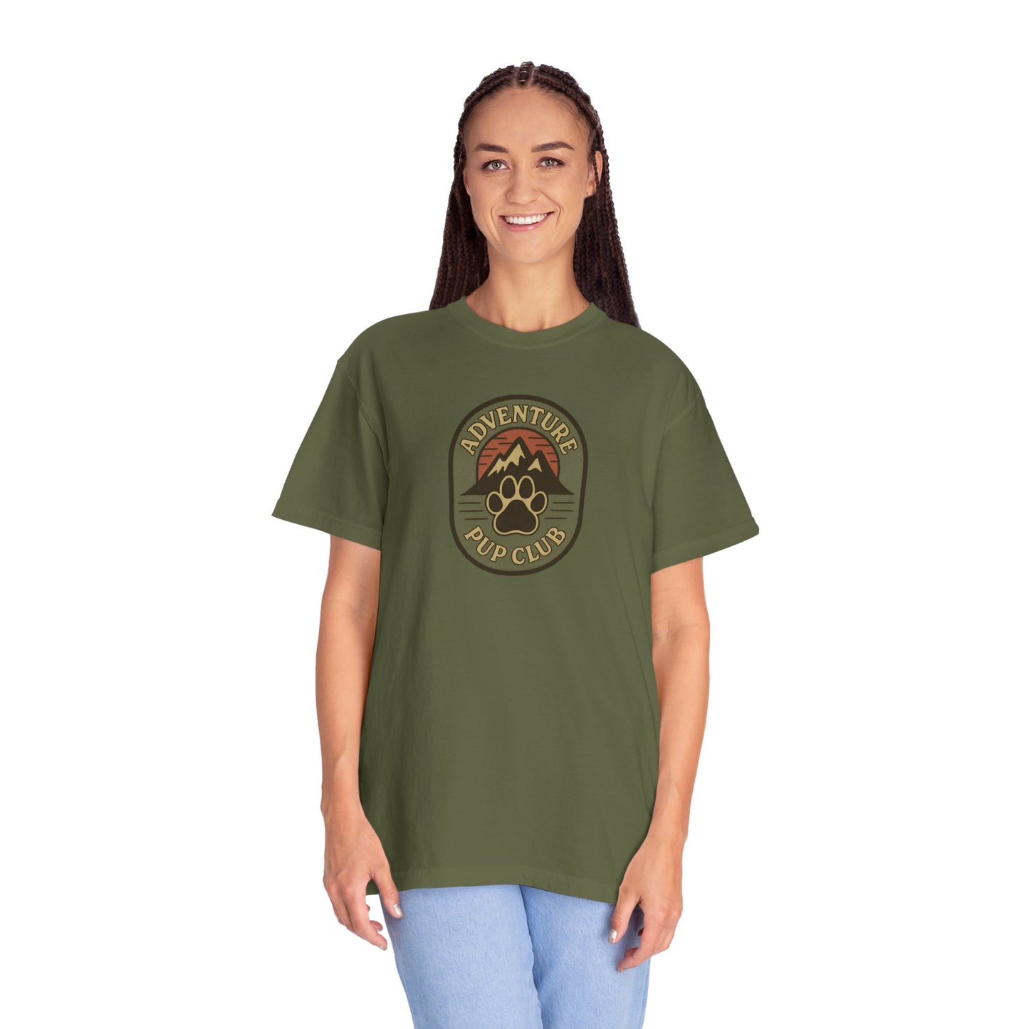 Adventure Pup Club Unisex Garment-Dyed T-Shirt, Dog Lover Gift, Outdoor Adventure Apparel, Pet Club Tee, Nature Lover Shirt