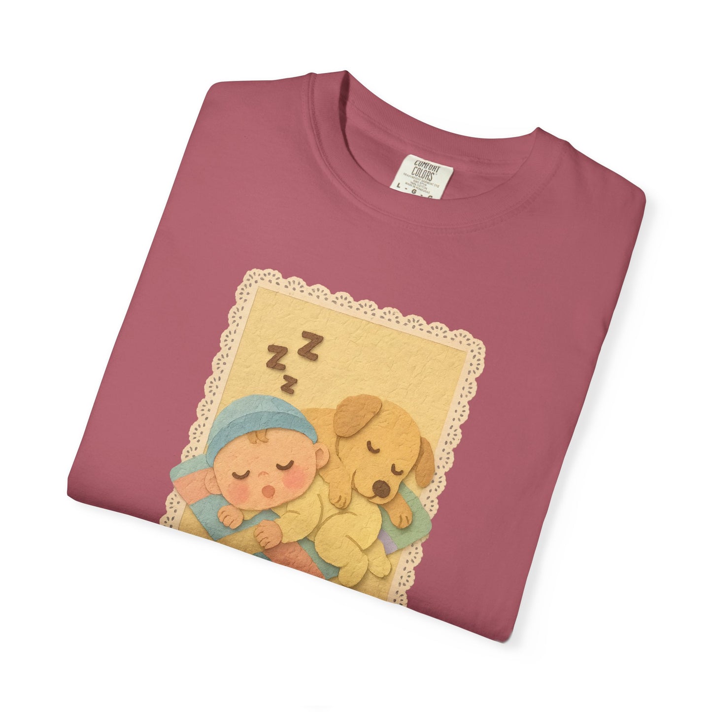 Cute Dreamy T-Shirt, Cartoon Sleepy Baby and Puppy Design, Cozy Gift for Kids, Fun Sleepwear, Nursery Decor, Pet Lover Gift