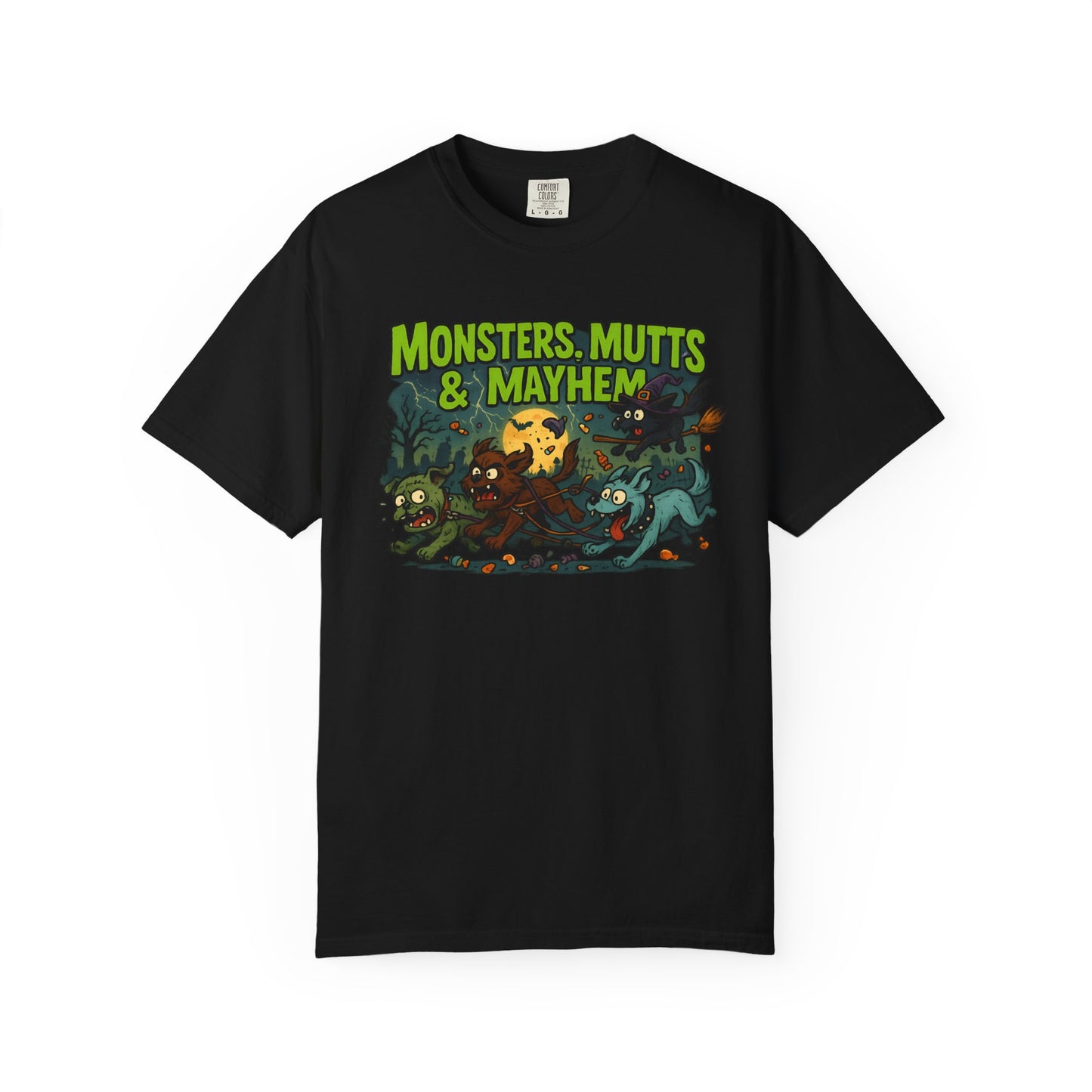 Monsters, Mutts & Mayhem Garment-Dyed T-Shirt, Vintage Style Tee, Animal Lovers Gift, Fun Graphic Shirt, Halloween Costume, Casual Wear