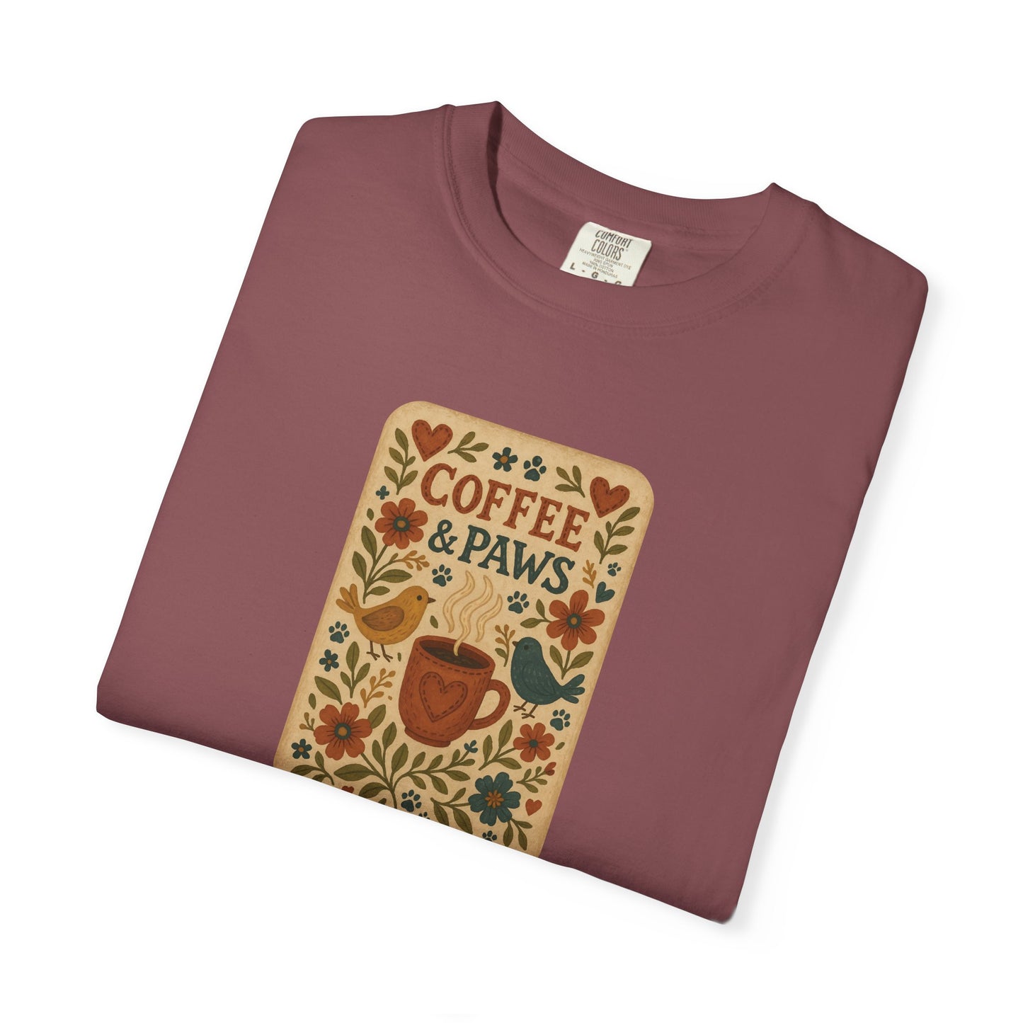 Coffee and Paws Unisex T-Shirt | Cute Pet Lover Tee, Gift for Dog Owners, Casual Wear, Animal Lover Apparel, Perfect for Coffee Lovers